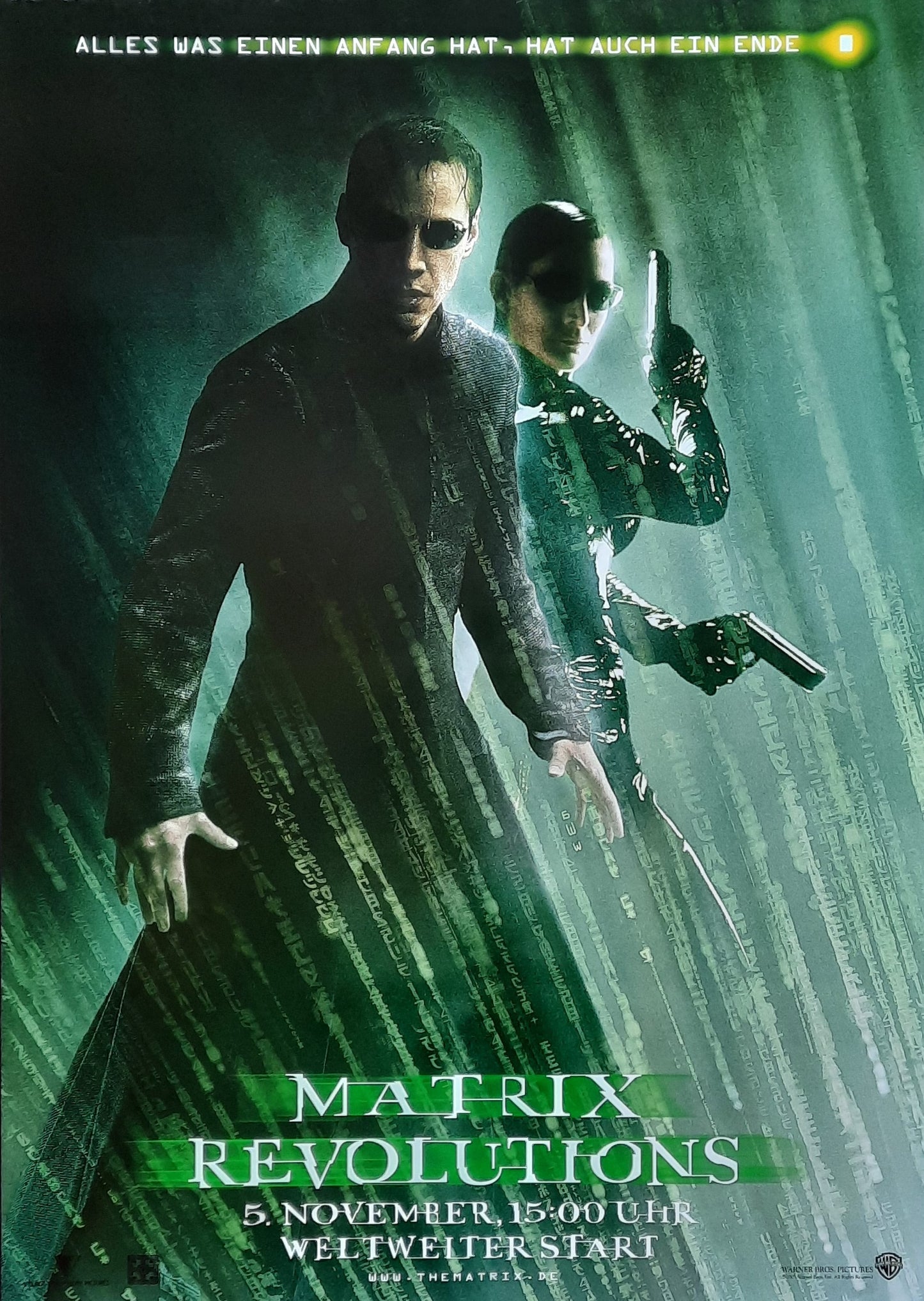 MATRIX RELOADED 2003 Teaser Keanu Reeves German 1-Sheet Movie Poster ROLLED B