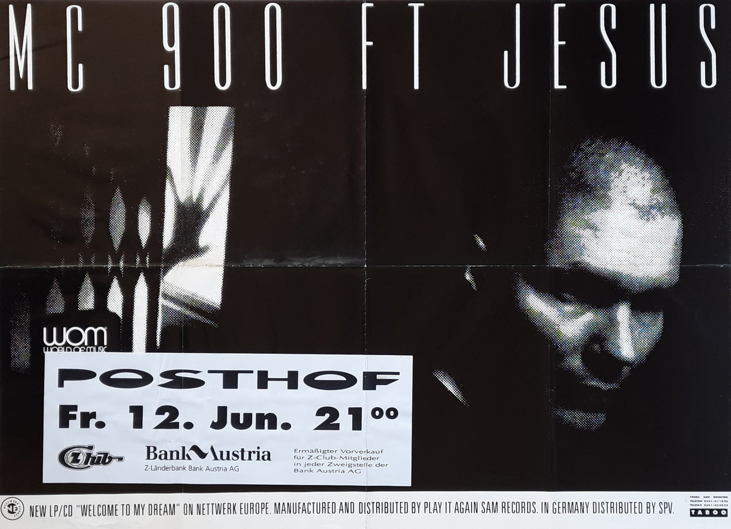 MC 900 ft JESUS 1990 Concert Poster Jun 12th Linz Austria 1st print