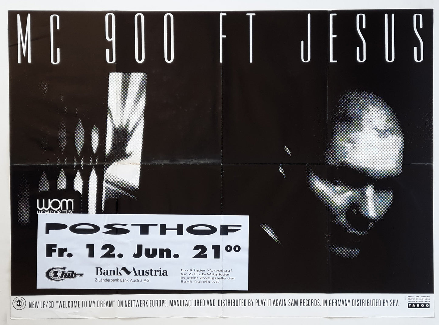 MC 900 ft JESUS 1990 Concert Poster Jun 12th Linz Austria 1st print 2