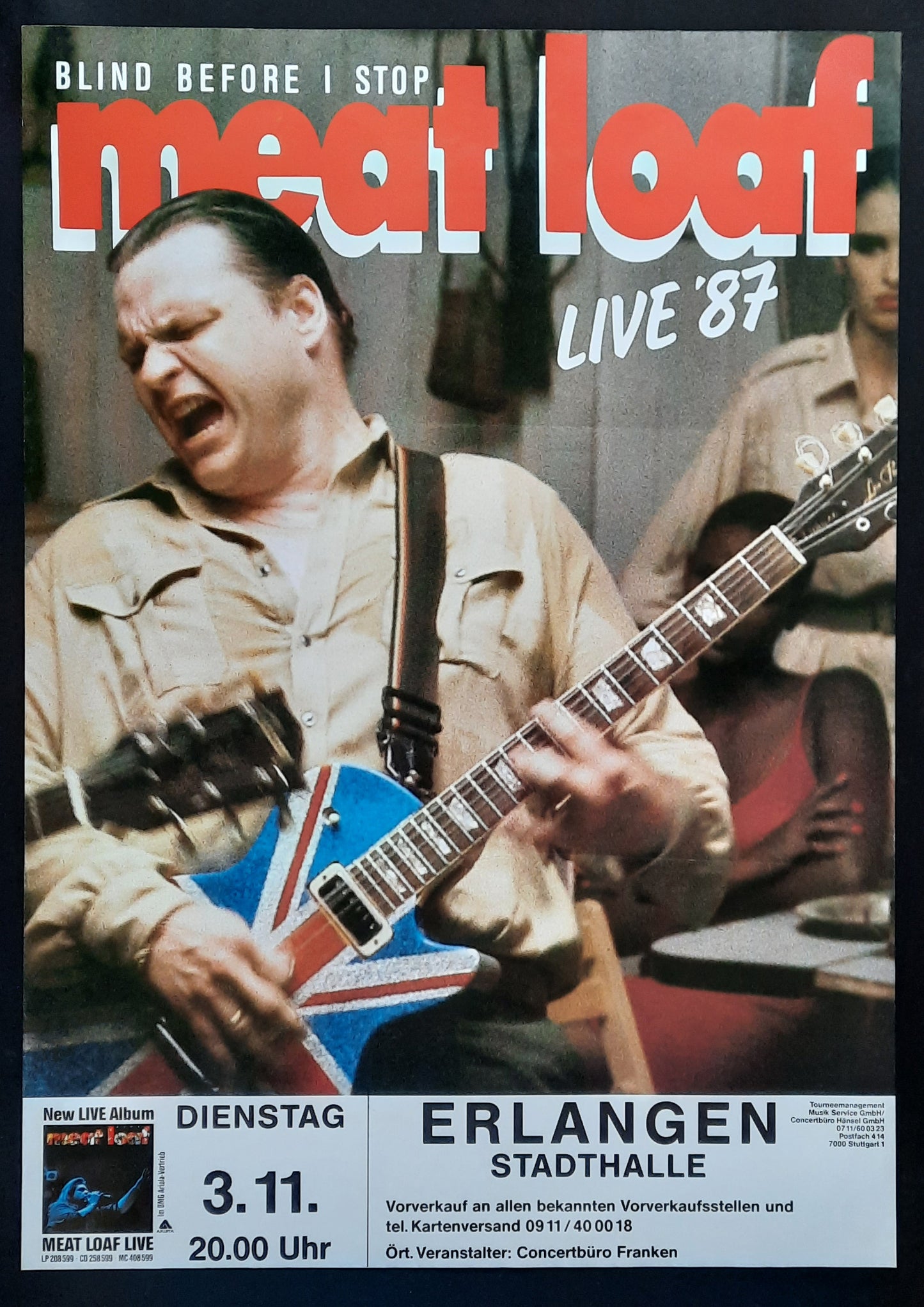 MEAT LOAF 1987 Concert Poster Nov 3rd Erlangen Germany 1st print 2