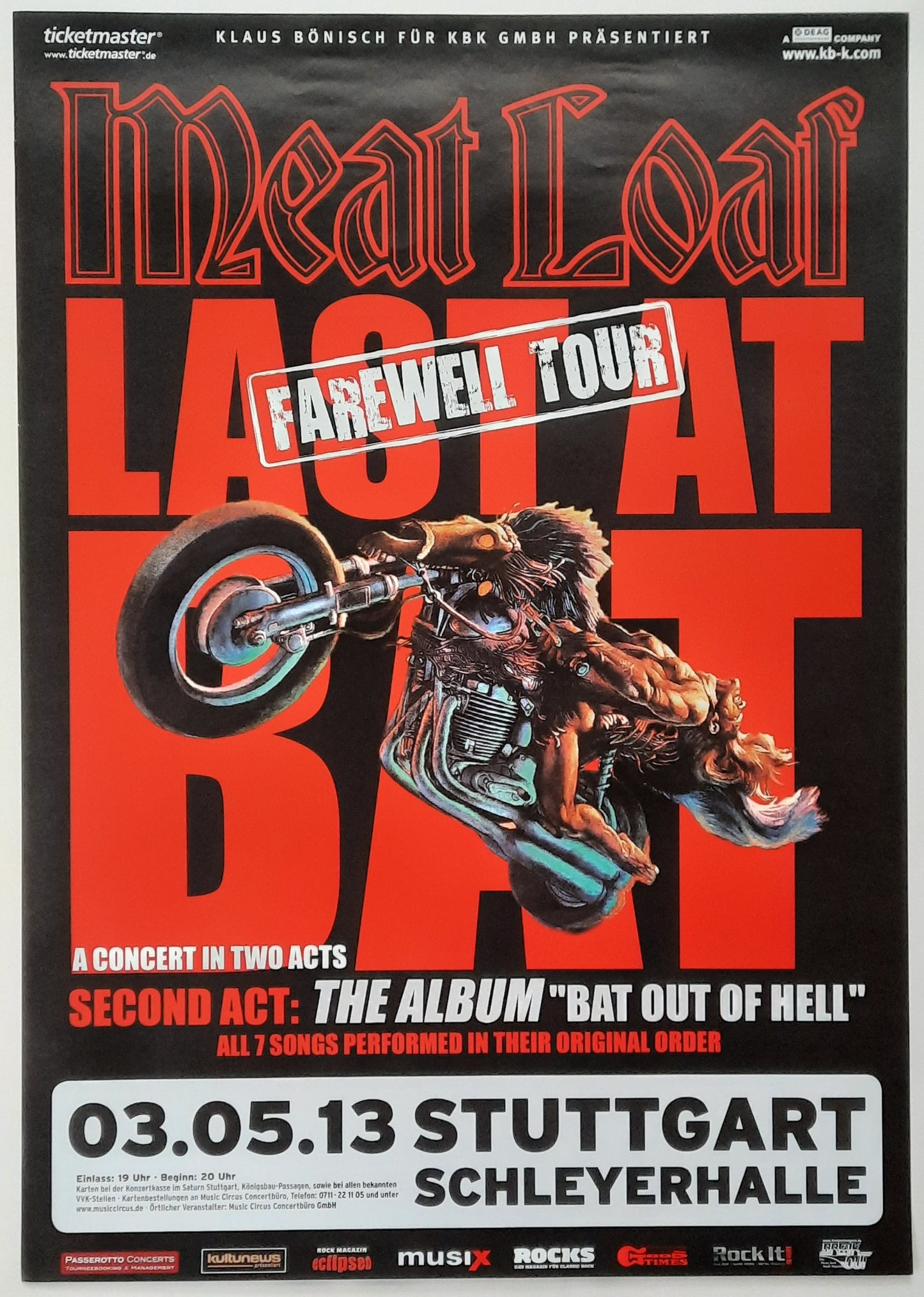 MEAT LOAF Original Concert Poster May 3, 2013 Stuttgart Germany 1