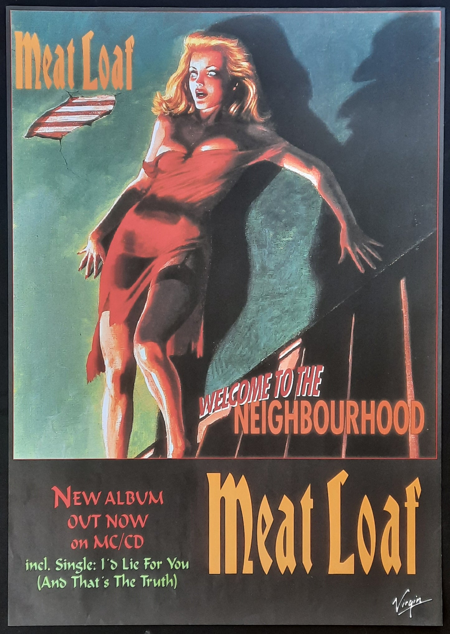 MEAT LOAF Original Promotion Poster - 1995 Album WELCOME TO THE NEIGHBOURHOOD