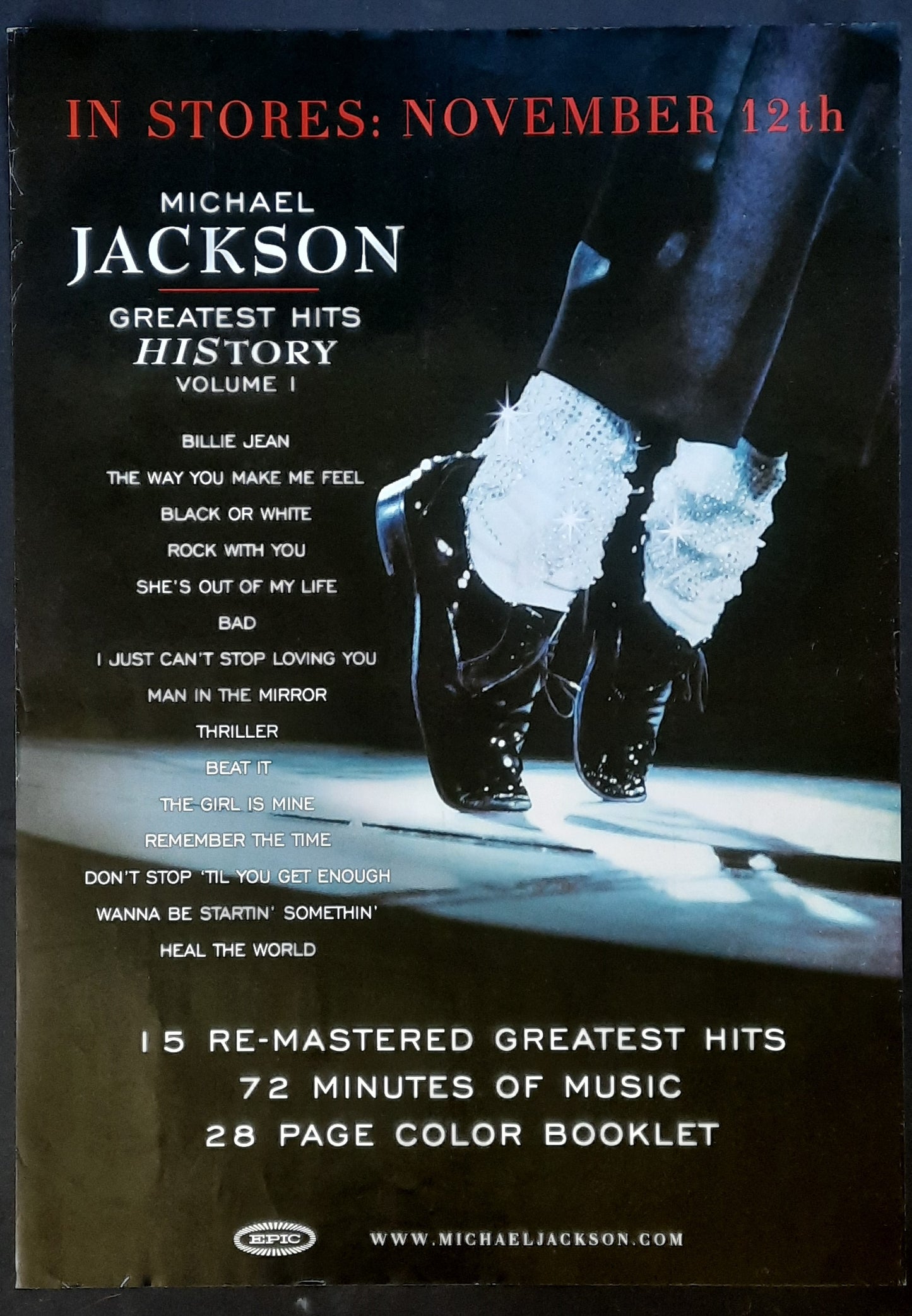 MICHAEL JACKSON Original Promotion Poster - 1995 Album HISTORY VOL 1