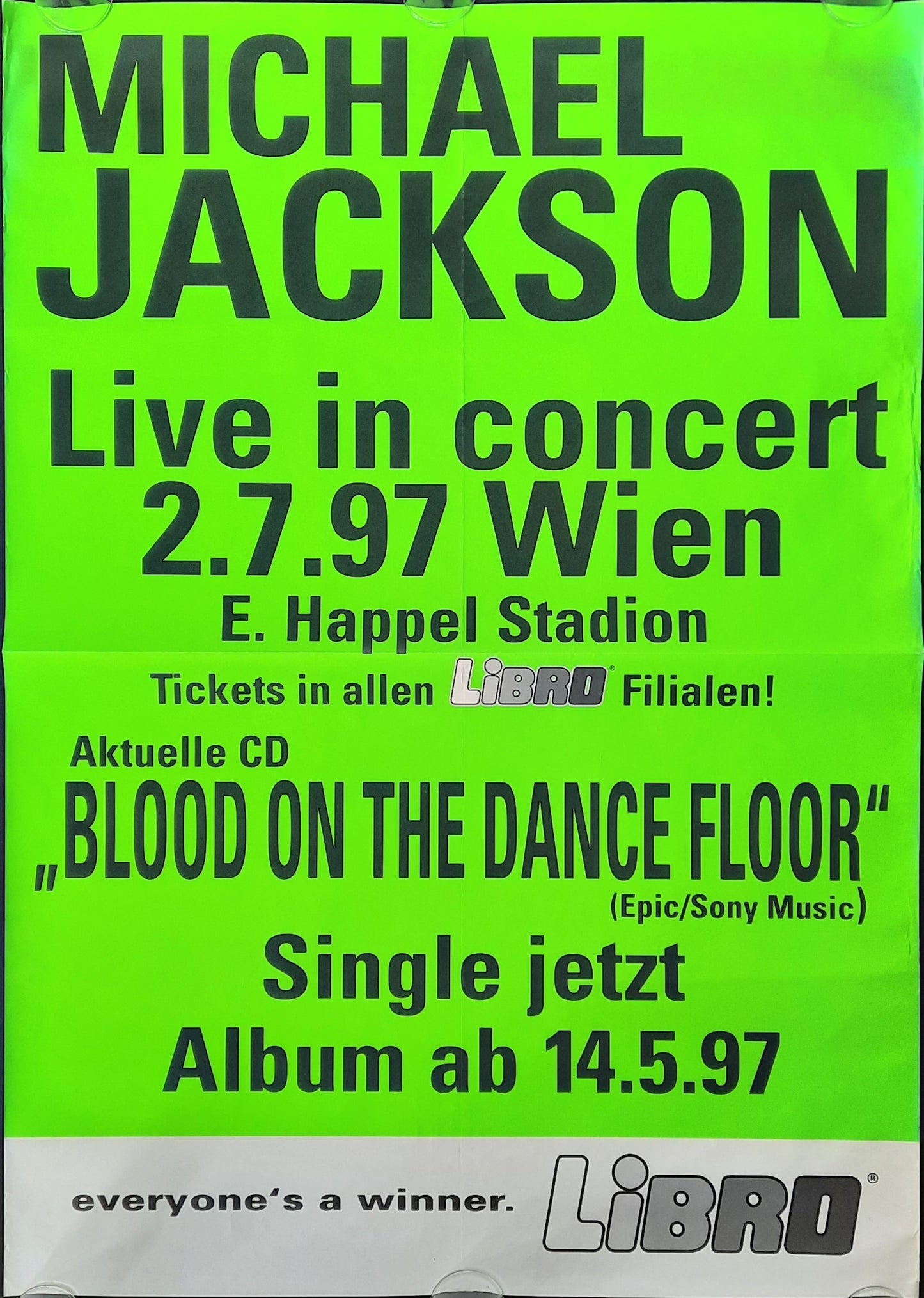 MICHAEL JACKSON 1997 Concert Poster Jul 2nd VIENNA AUSTRIA 1st print