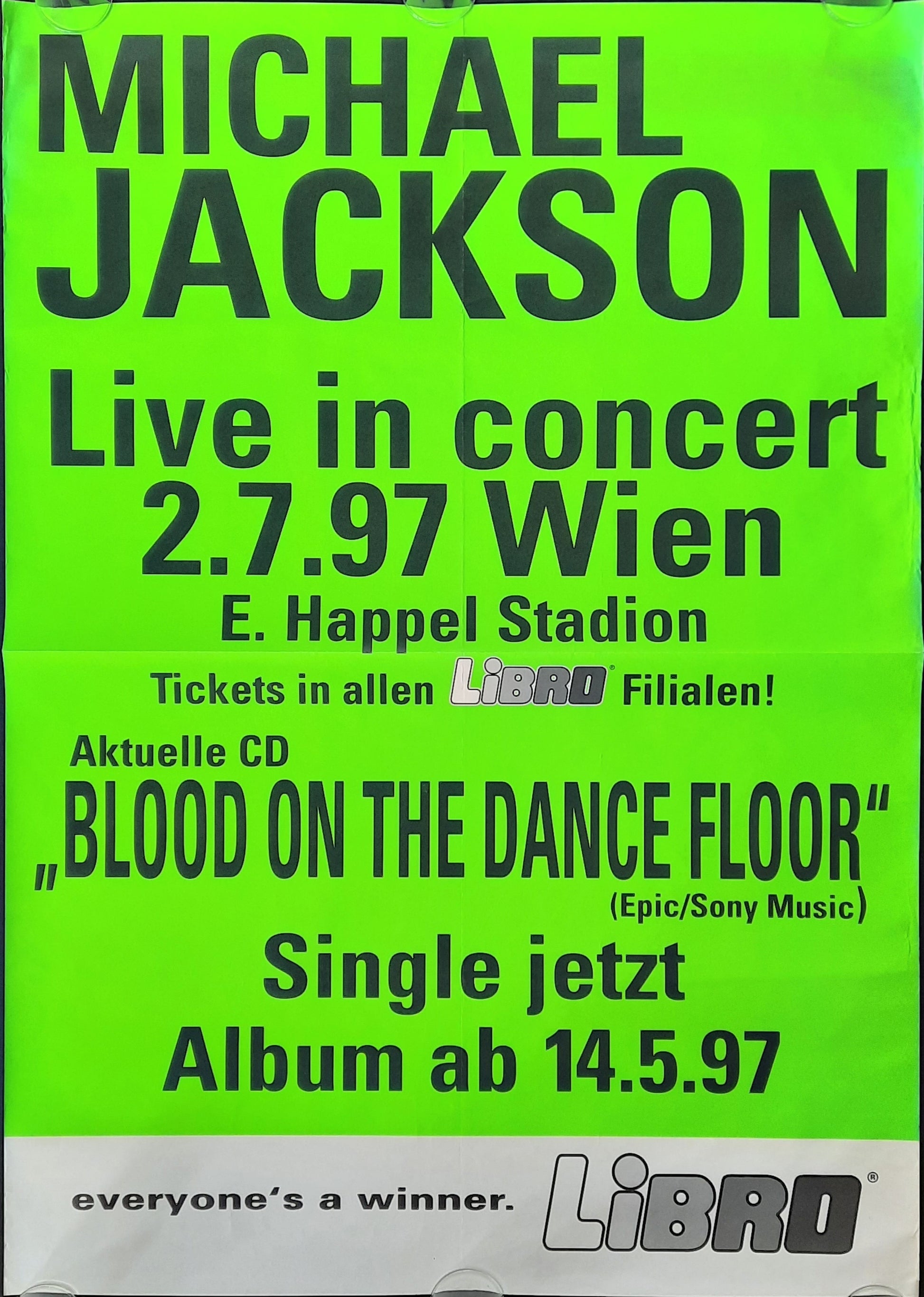 MICHAEL JACKSON 1997 Concert Poster Jul 2nd VIENNA AUSTRIA 1st print