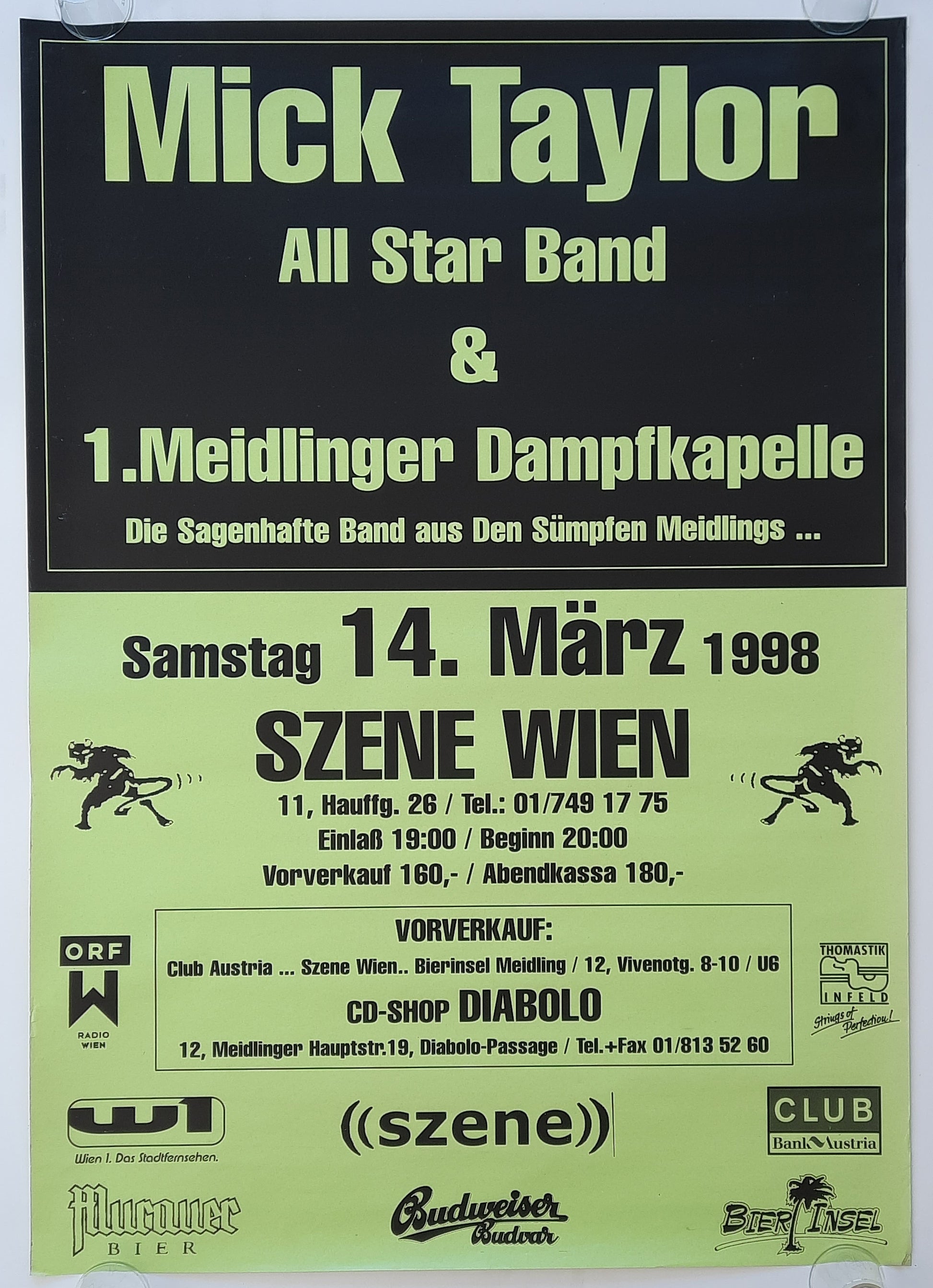 MICK TAYLOR 1998 Concert Poster Mar 14th Vienna Austria 1st print 2