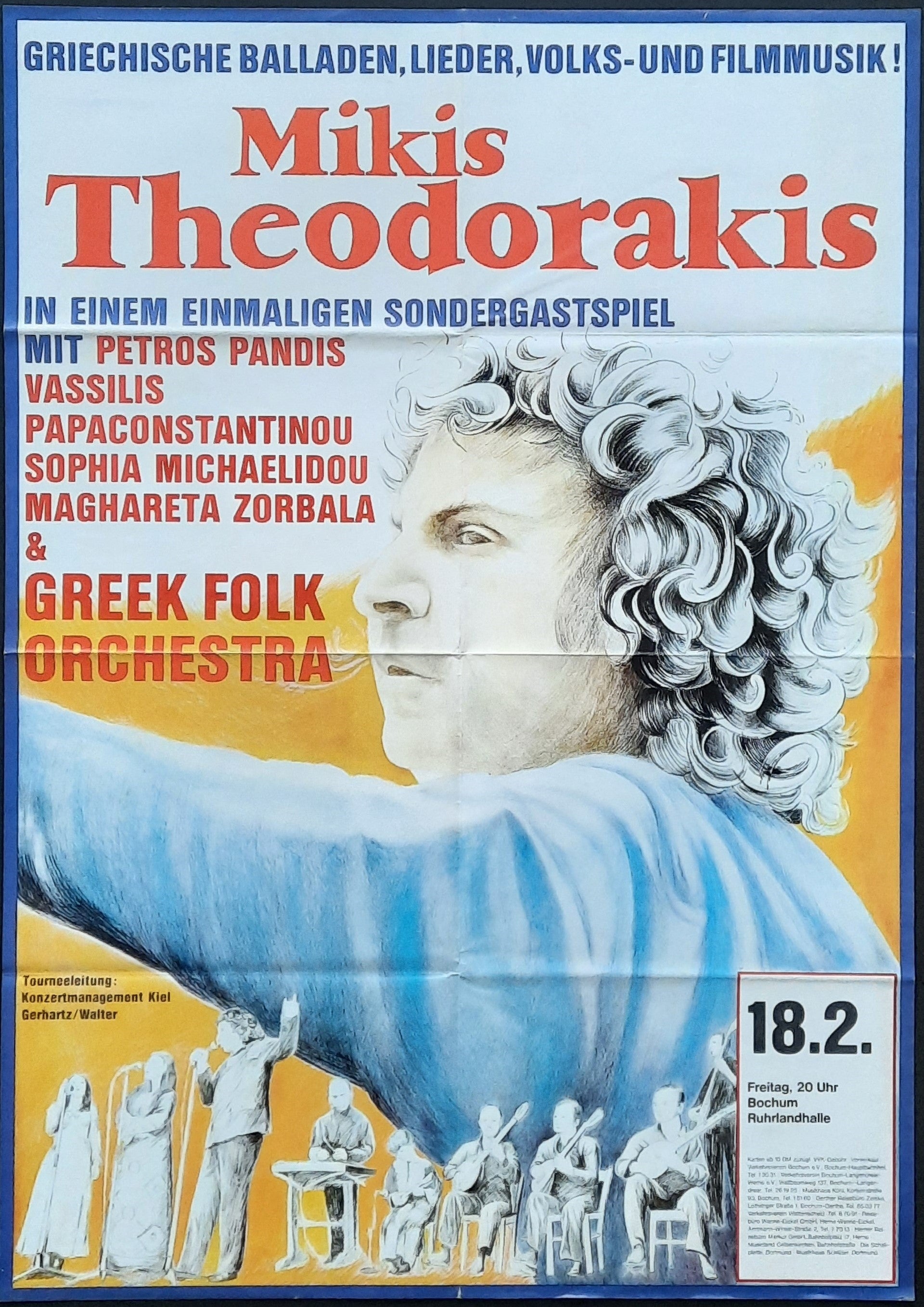 MIKIS THEODORAKIS Original Concert Poster February 18, 1982 Bochum Germany 1
