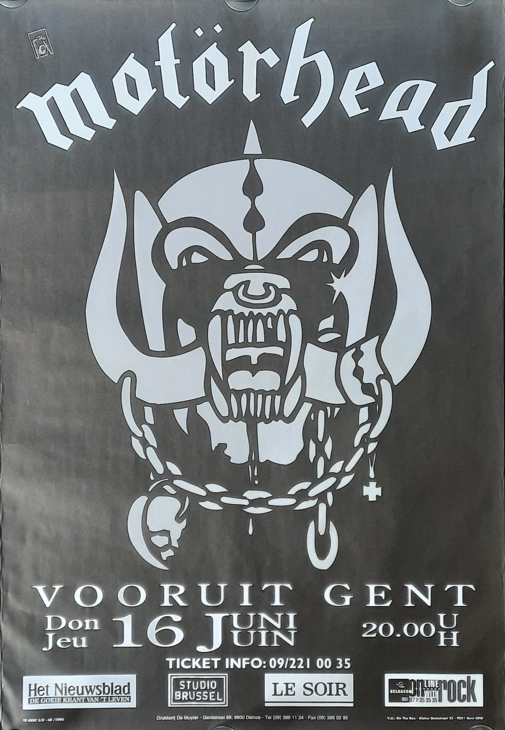 MOTÖRHEAD Original Concert Poster June 16 1994 Gent Belgium SUBWAY POSTER 1