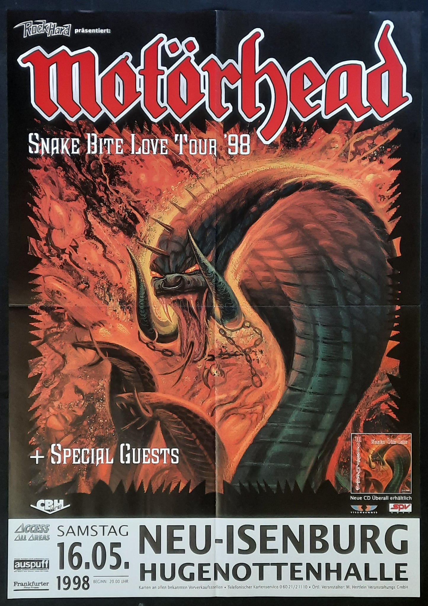 MOTÖRHEAD Original Concert Poster May 16, 1998 Neu-Isenburg Germany