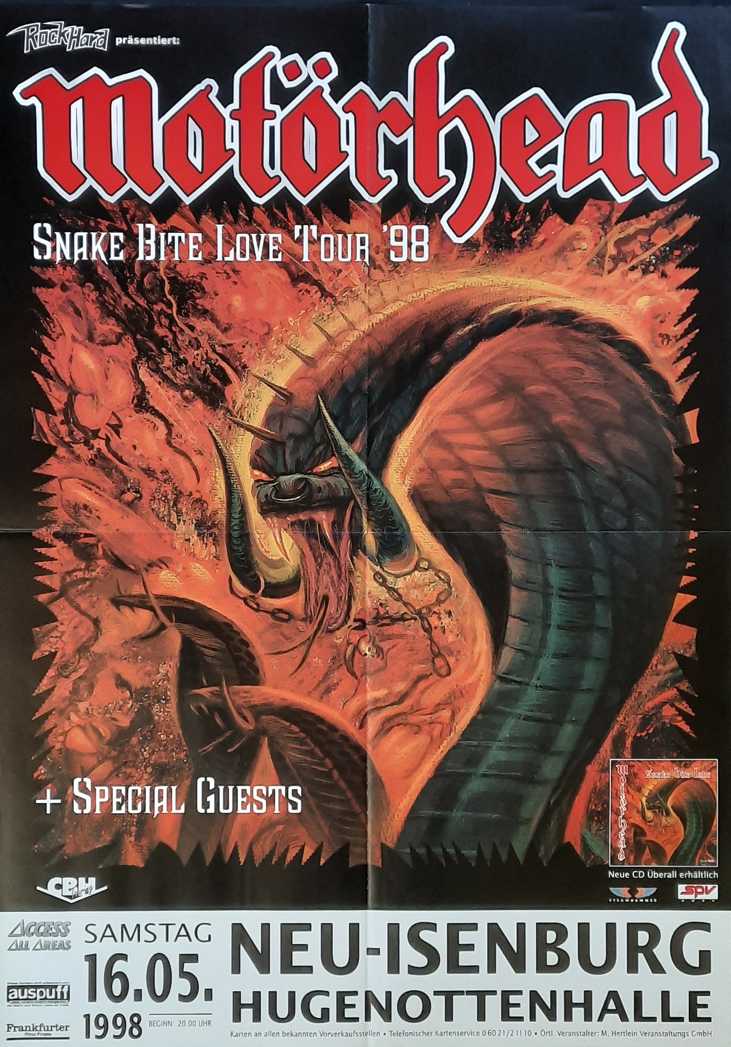 MOTÖRHEAD Original Concert Poster May 16, 1998 Neu-Isenburg Germany 1