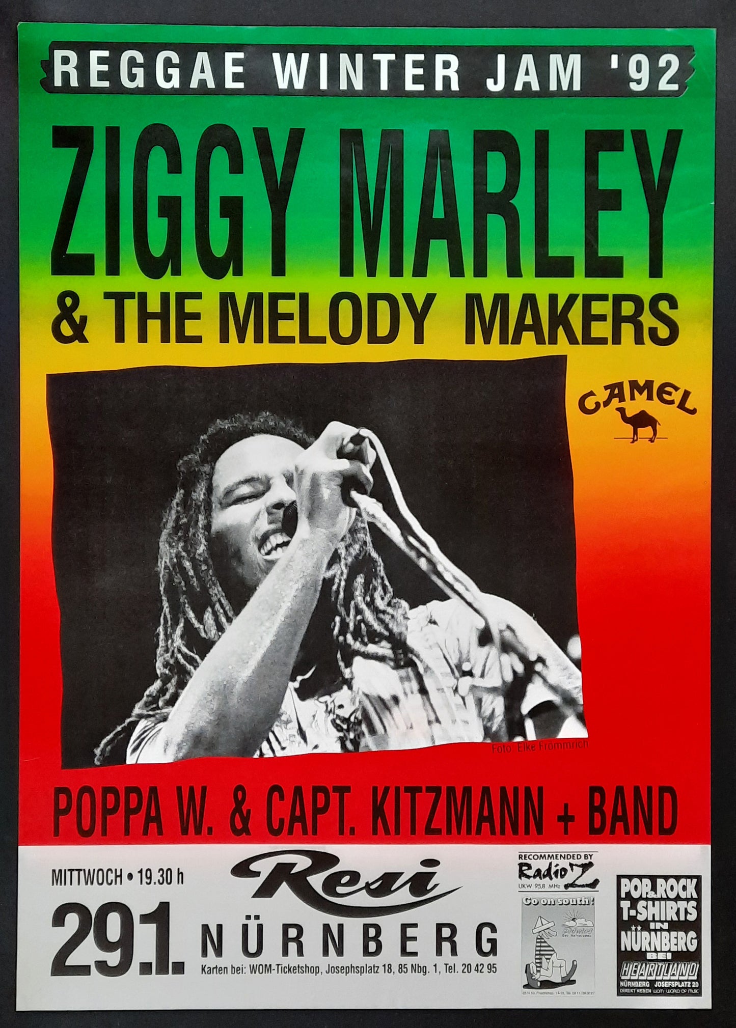 ZIGGY MARLEY 1992 Concert Poster Jan 29th Nürnberg, Germany 1st print