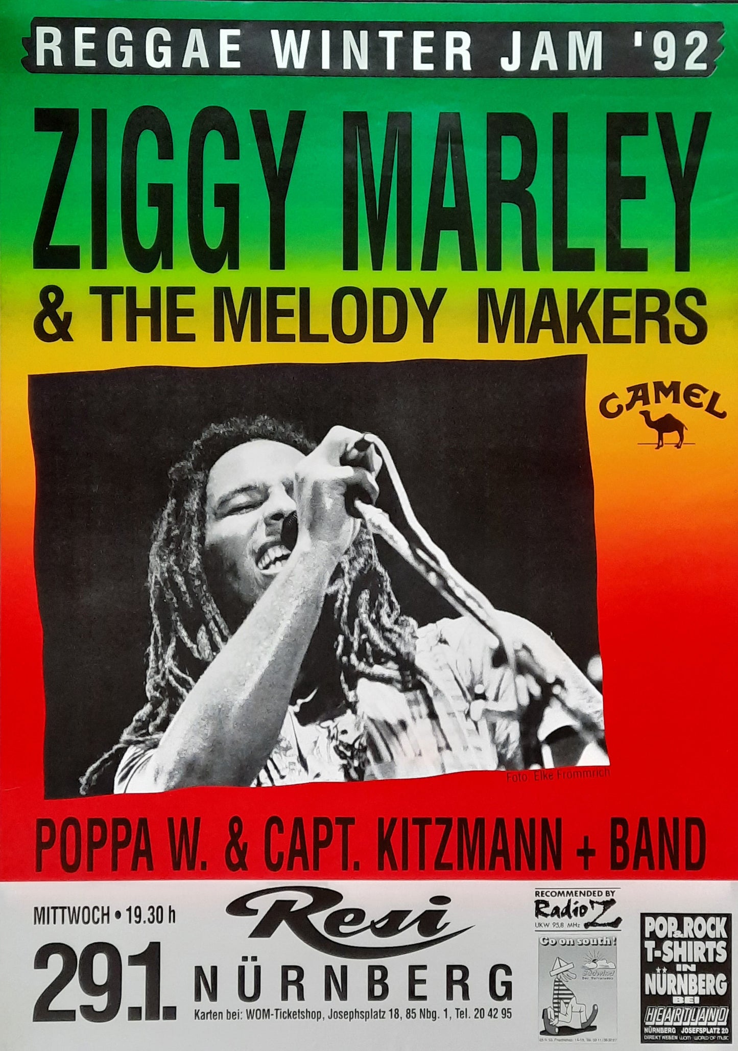 ZIGGY MARLEY 1992 Concert Poster Jan 29th Nürnberg, Germany 1st print