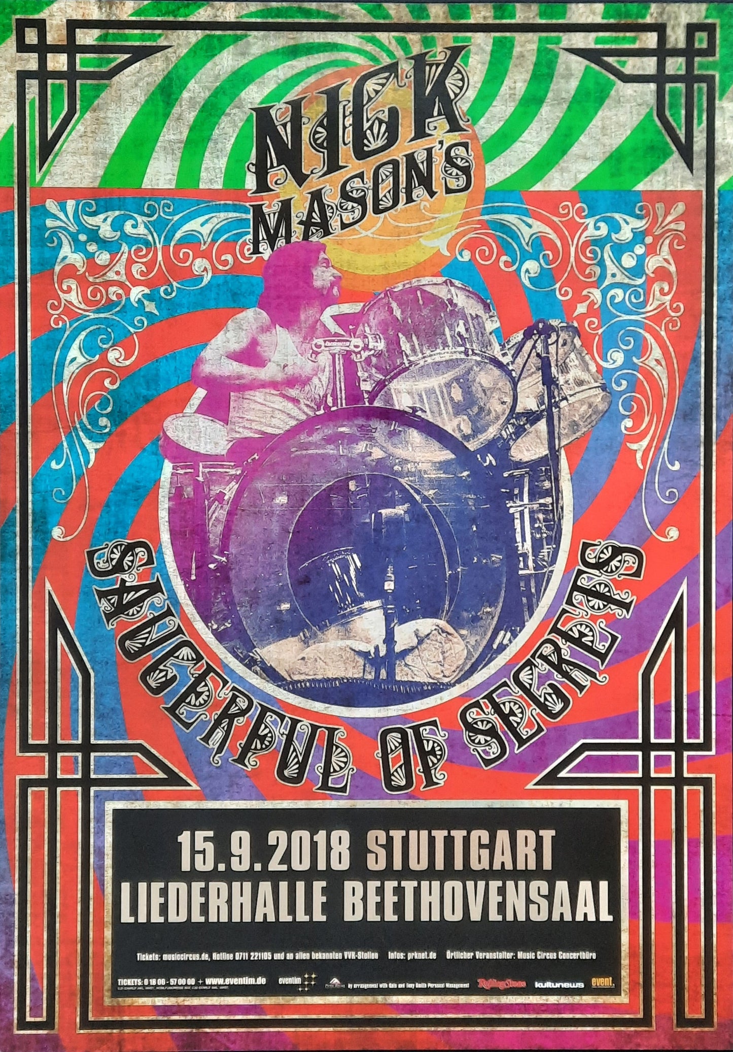 NICK MASON (Pink Floyd) 2018 Concert Poster Sep 15th Stuttgart Germany 1st print