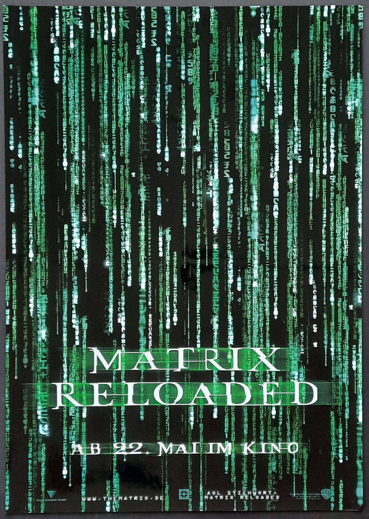 MATRIX RELOADED 2003 Teaser Keanu Reeves German 1-Sheet Movie Poster 23 x 33 ROLLED