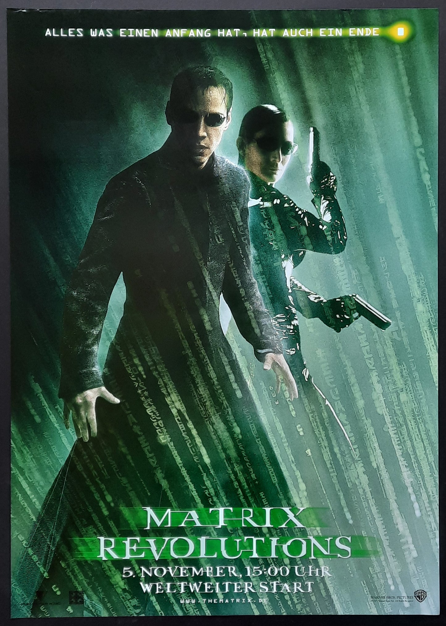 MATRIX RELOADED 2003 Teaser Keanu Reeves German 1-Sheet Movie Poster 23 x 33 ROLLED