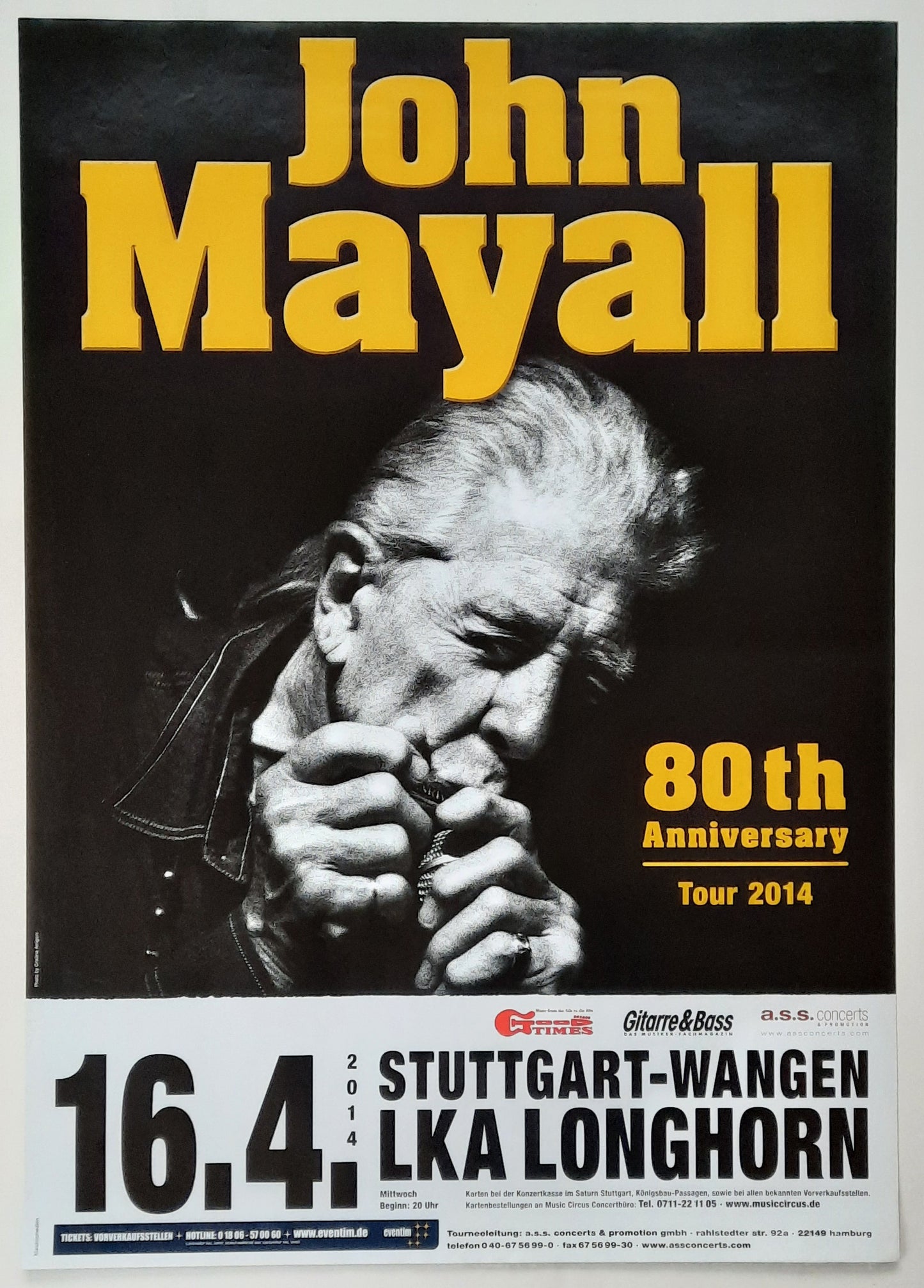 JOHN MAYALL 2014 Concert Poster Apr 16th Stuttgart Germany 1st print