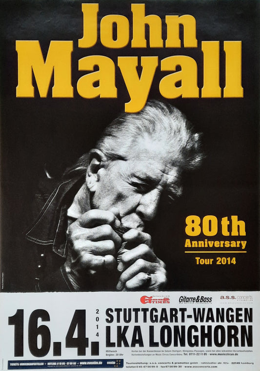 JOHN MAYALL 2014 Concert Poster Apr 16th Stuttgart Germany 1st print