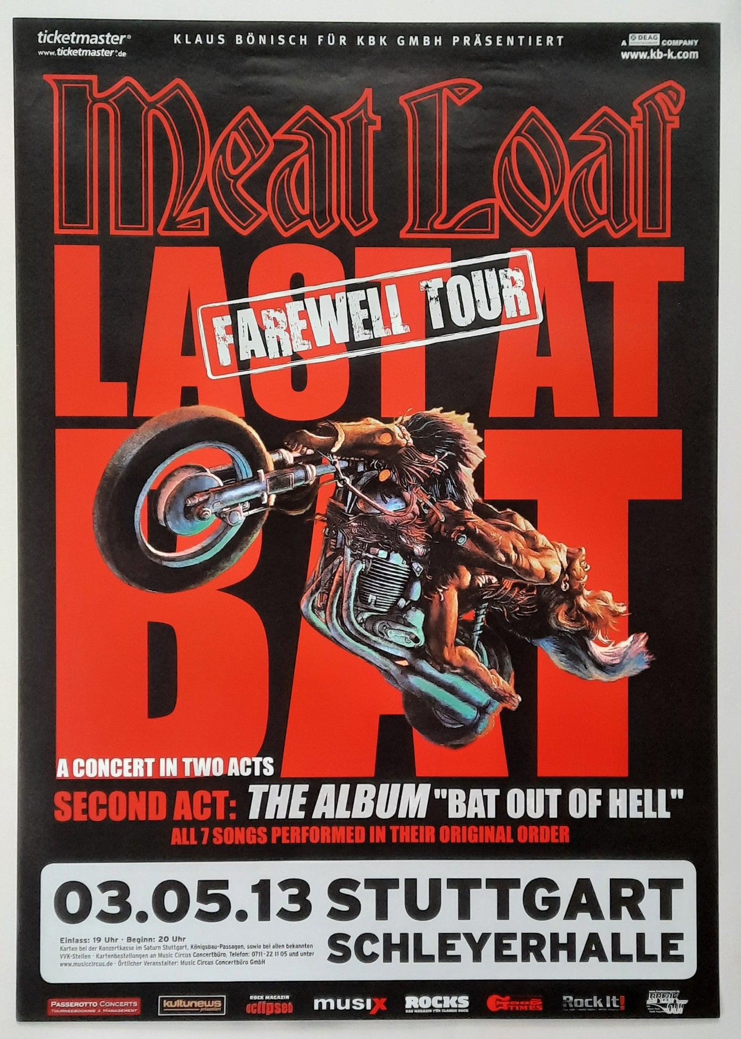 MEAT LOAF 2013 Concert Poster May 3rd Stuttgart Germany 1st print