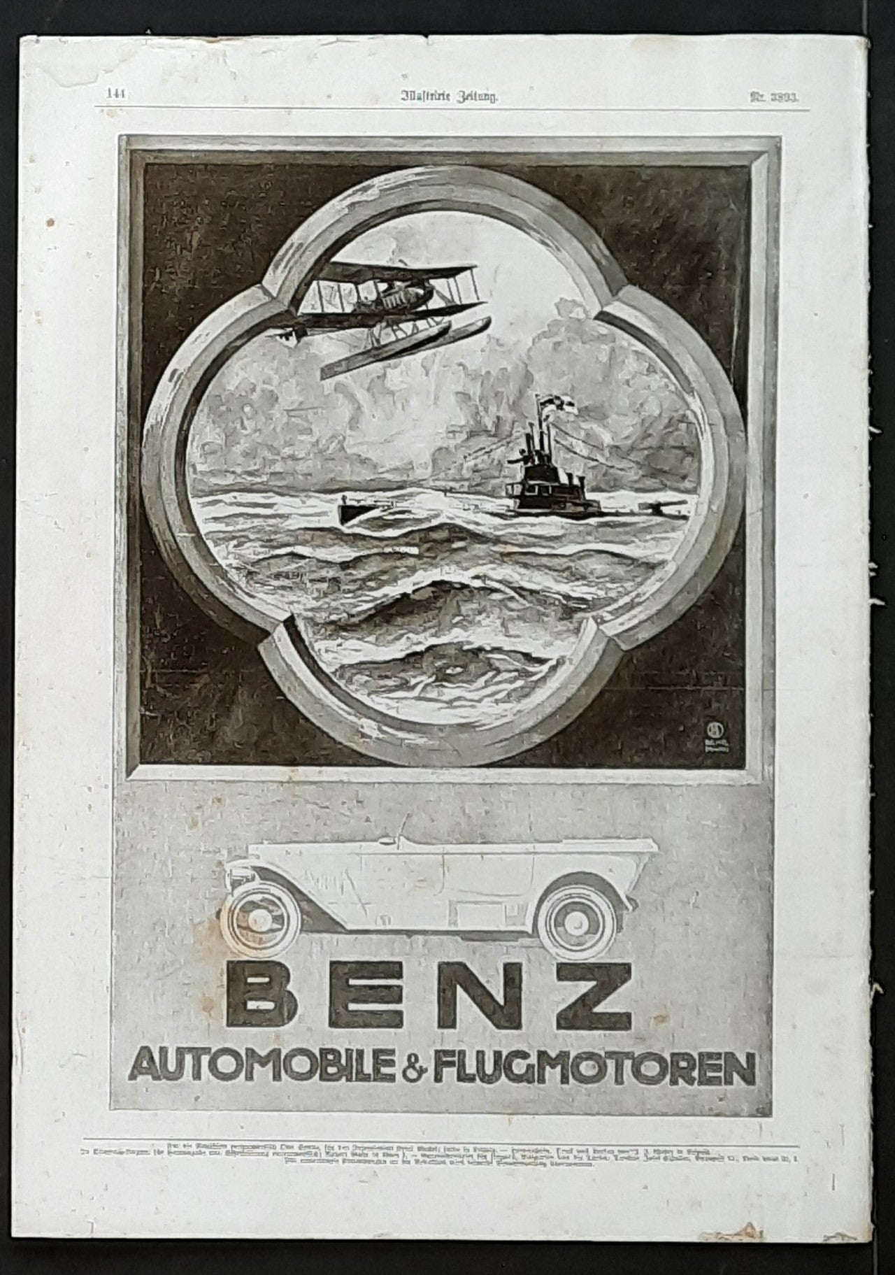 MERCEDES BENZ 1915 German newspaper advertisement for Mercedes Benz cars & airplanes