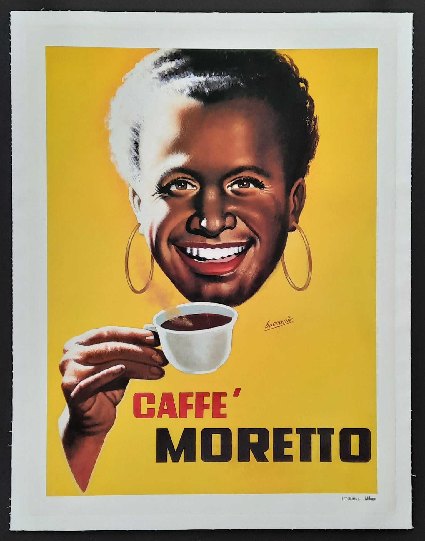 CAFFÉ MORETTO 1950 Poster by Gino Boccasile Original! Italy. Linen backed! 19 x 26 inch