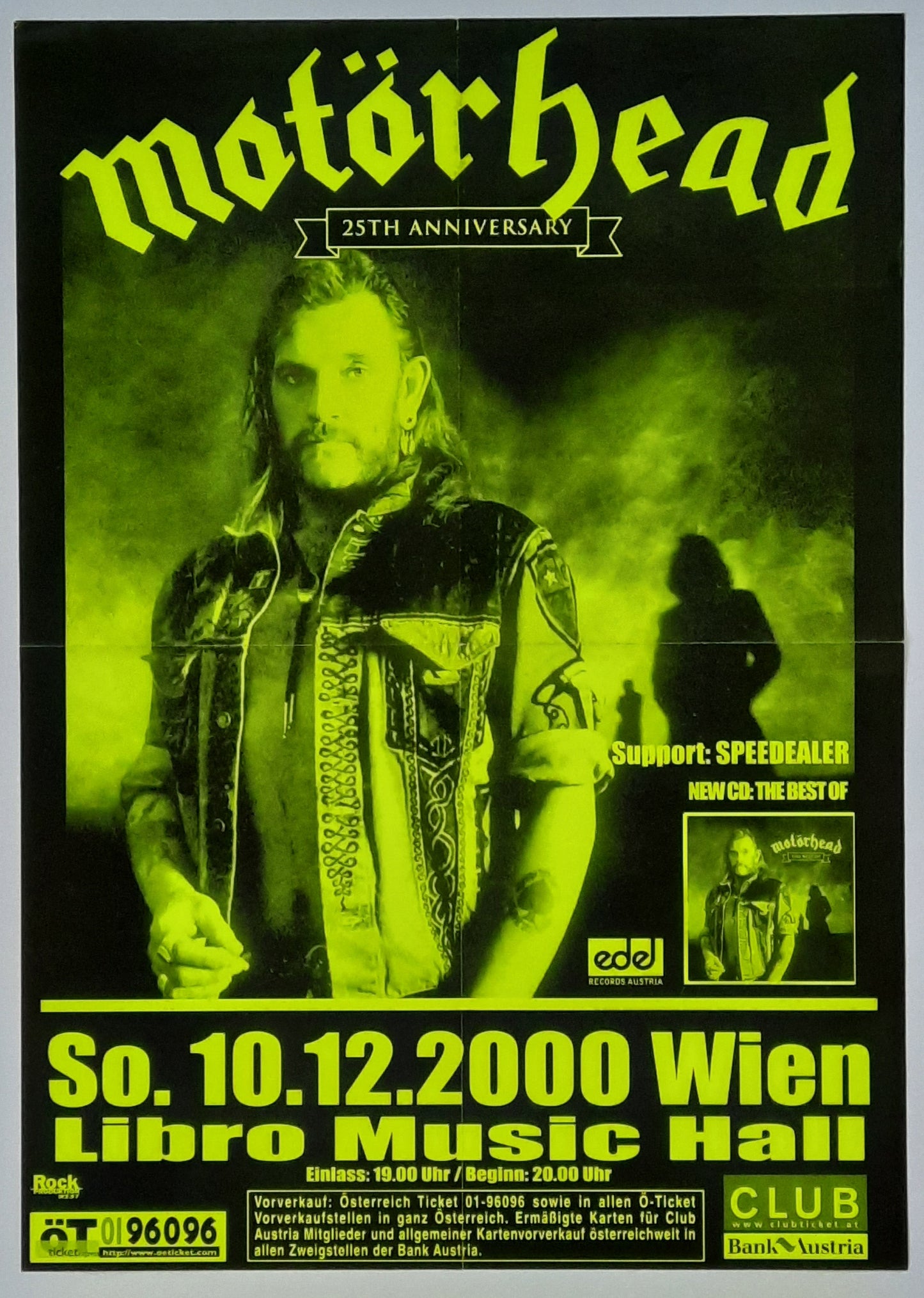 MOTÖRHEAD 2000 Concert Poster Dec 10th Vienna, Austria 1st print