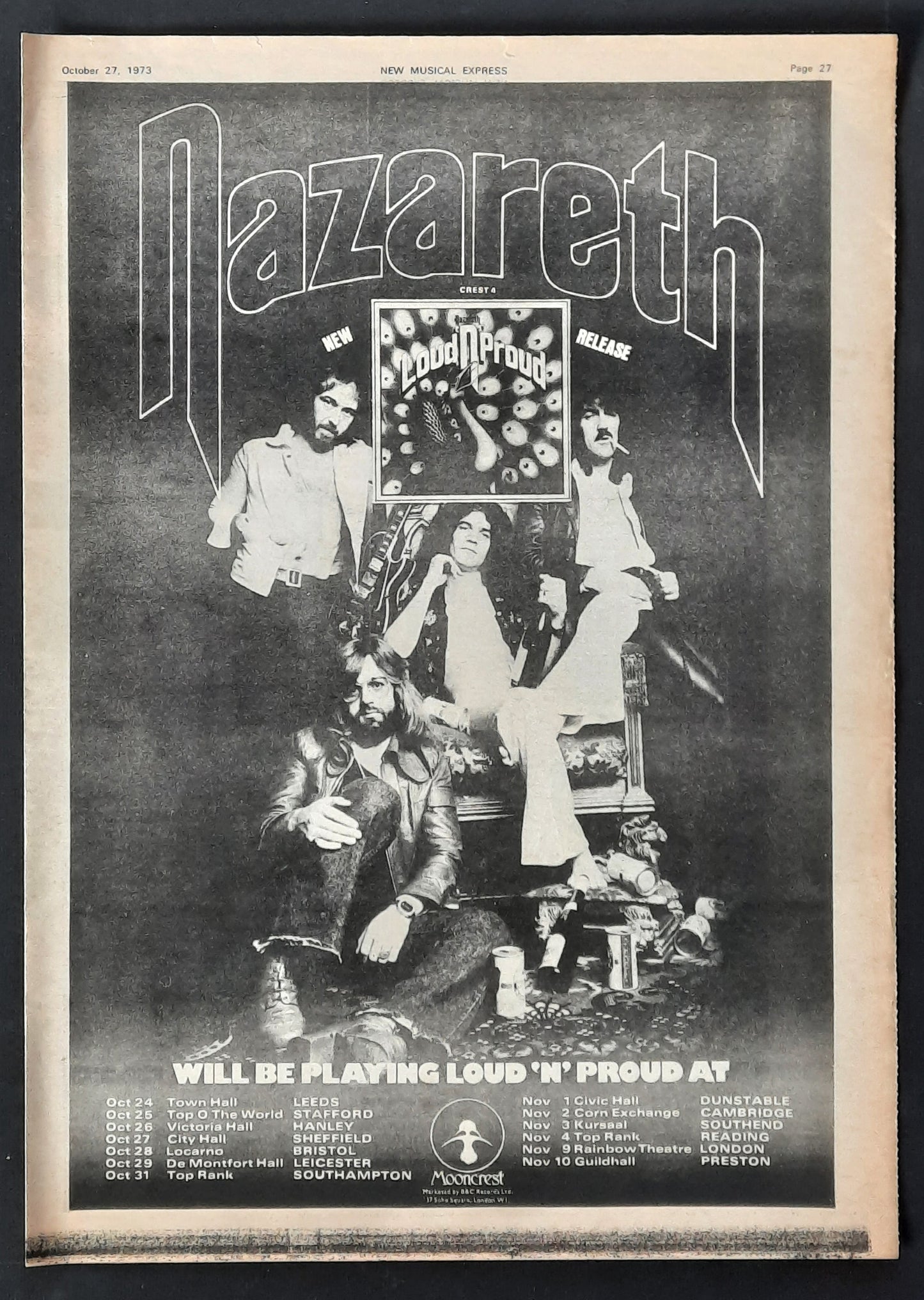 NAZARETH 1973 Poster/Press Ad Album "Loud 'n' Proud" 2