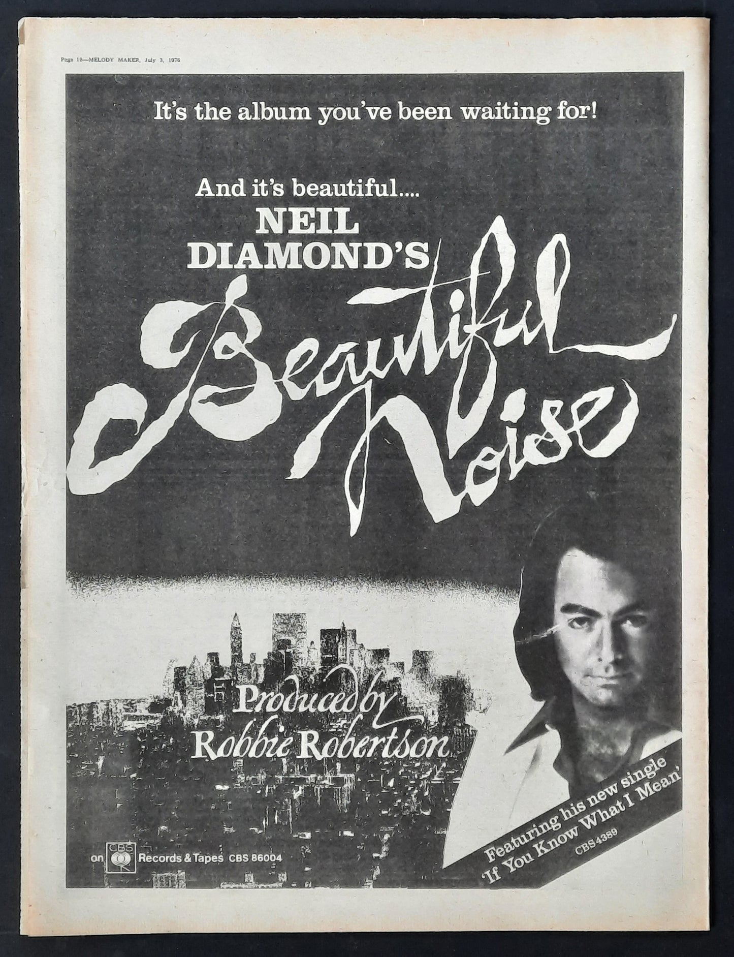 NEIL DIAMOND 1976 Poster/Press Ad Single "Beautiful Noise" 2