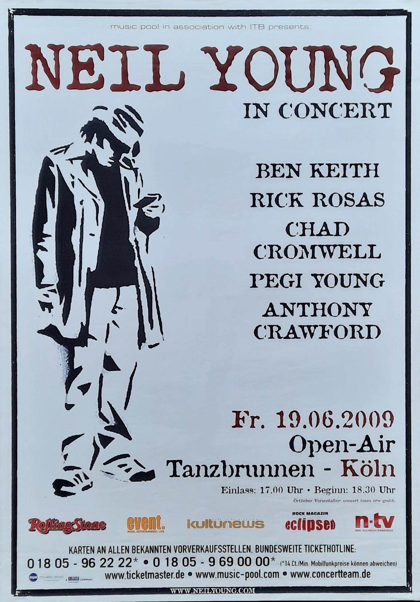 NEIL YOUNG Original Concert Poster June 19, 2009 Köln Germany ROLLED