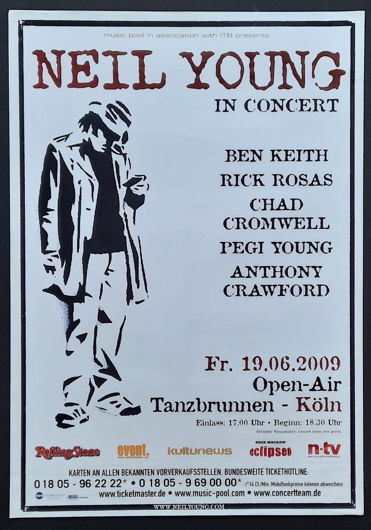 NEIL YOUNG Original Concert Poster June 19, 2009 Köln Germany ROLLED 1