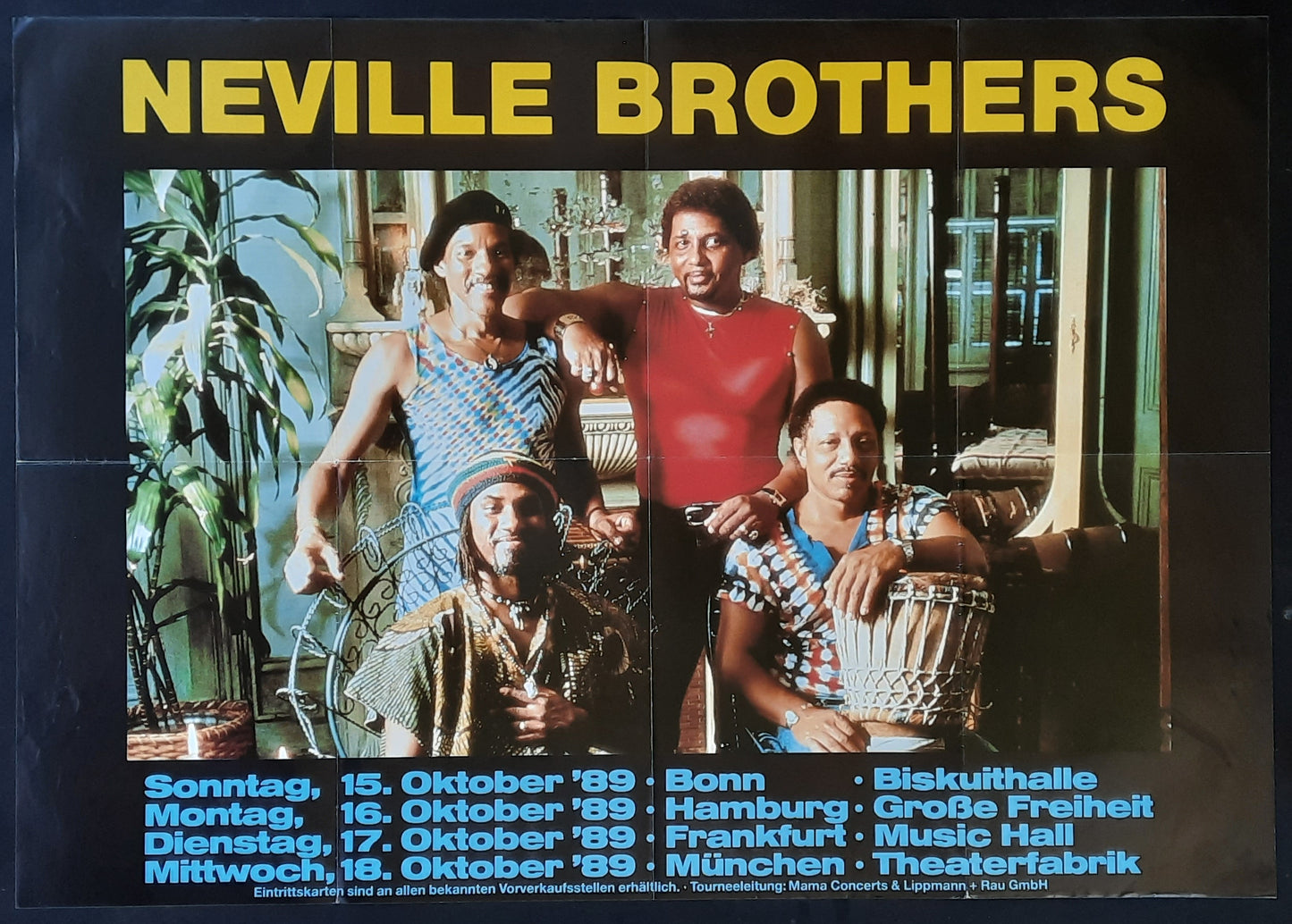 NEVILLE BROTHERS Original Concert Poster 1989 Germany