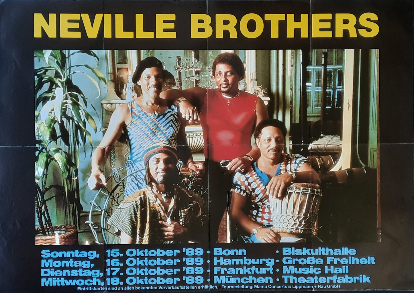 NEVILLE BROTHERS Original Concert Poster 1989 Germany