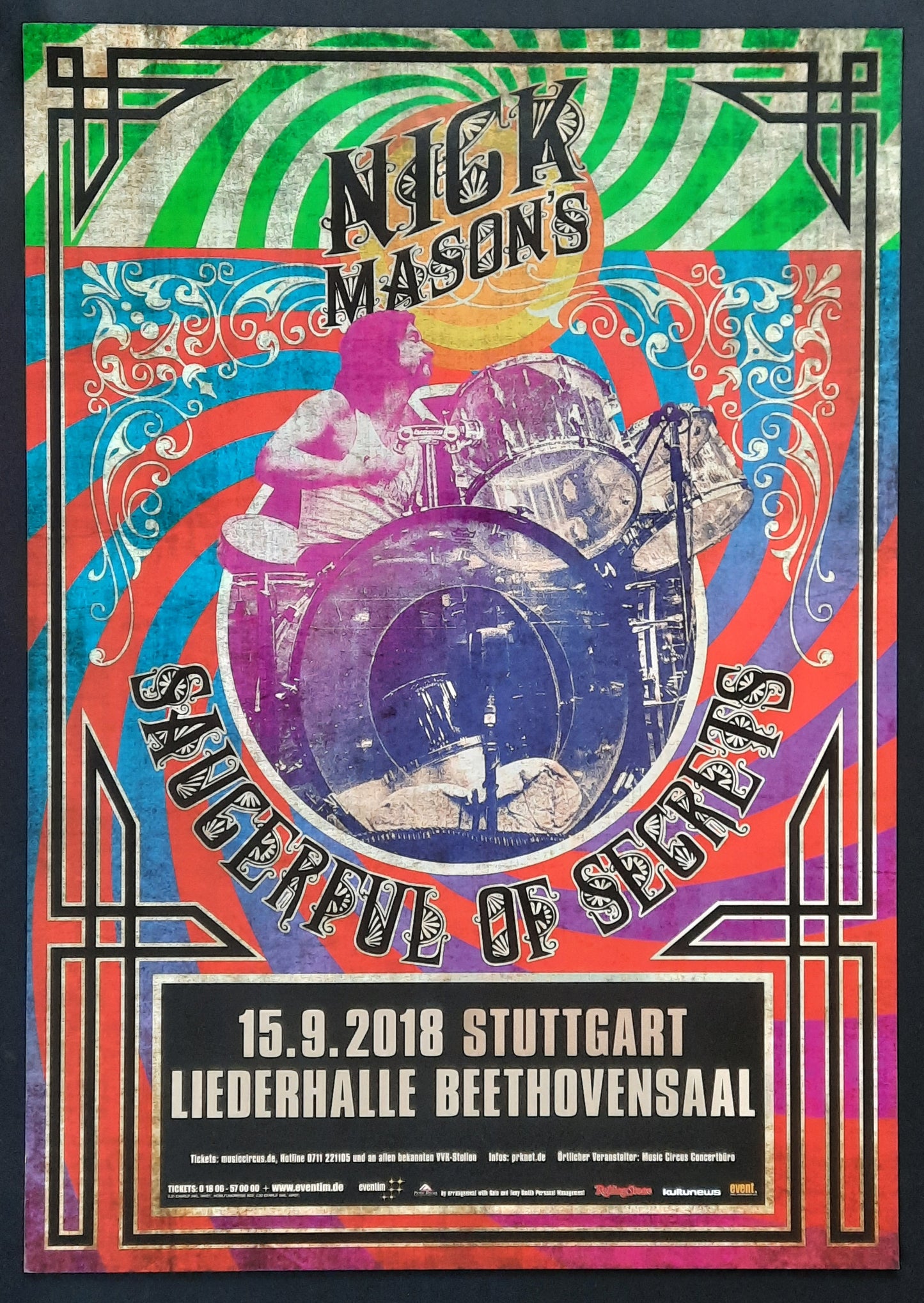 NICK MASON (Pink Floyd) 2018 Concert Poster Sep 15th Stuttgart Germany 1st print 2