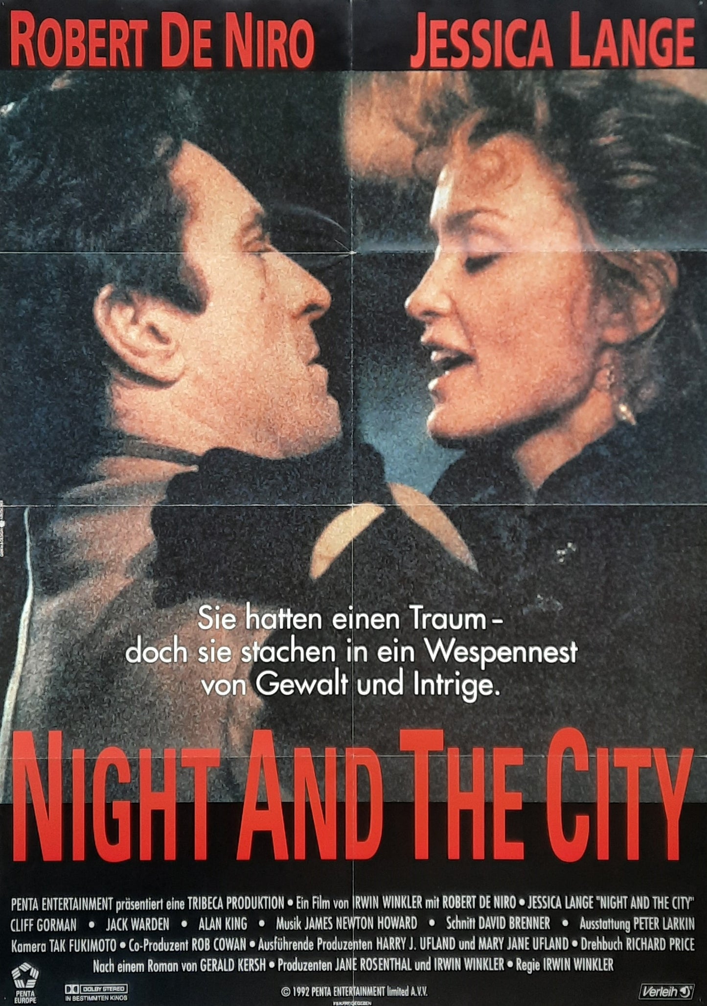 NIGHT AND THE CITY Original Movie Poster 1992 Robert De Niro Jessica Lange German 1-Sheet