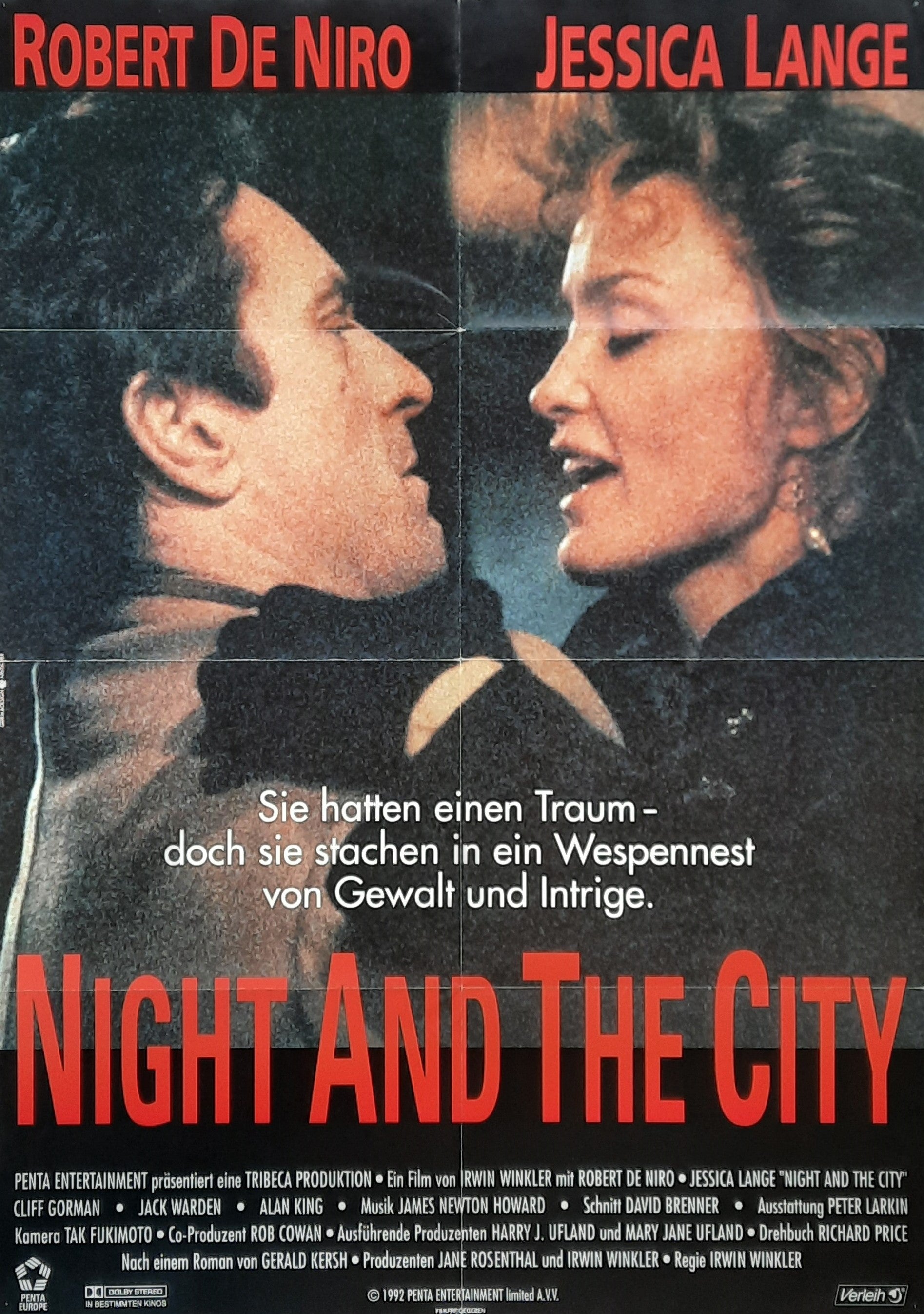NIGHT AND THE CITY Original Movie Poster 1992 Robert De Niro Jessica Lange German 1-Sheet