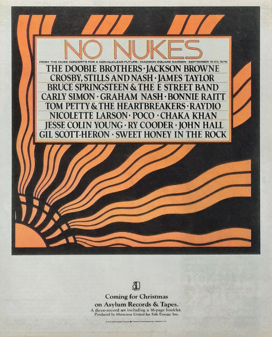 NO NUKES 1979 Poster/Press Ad Album "No Nukes"