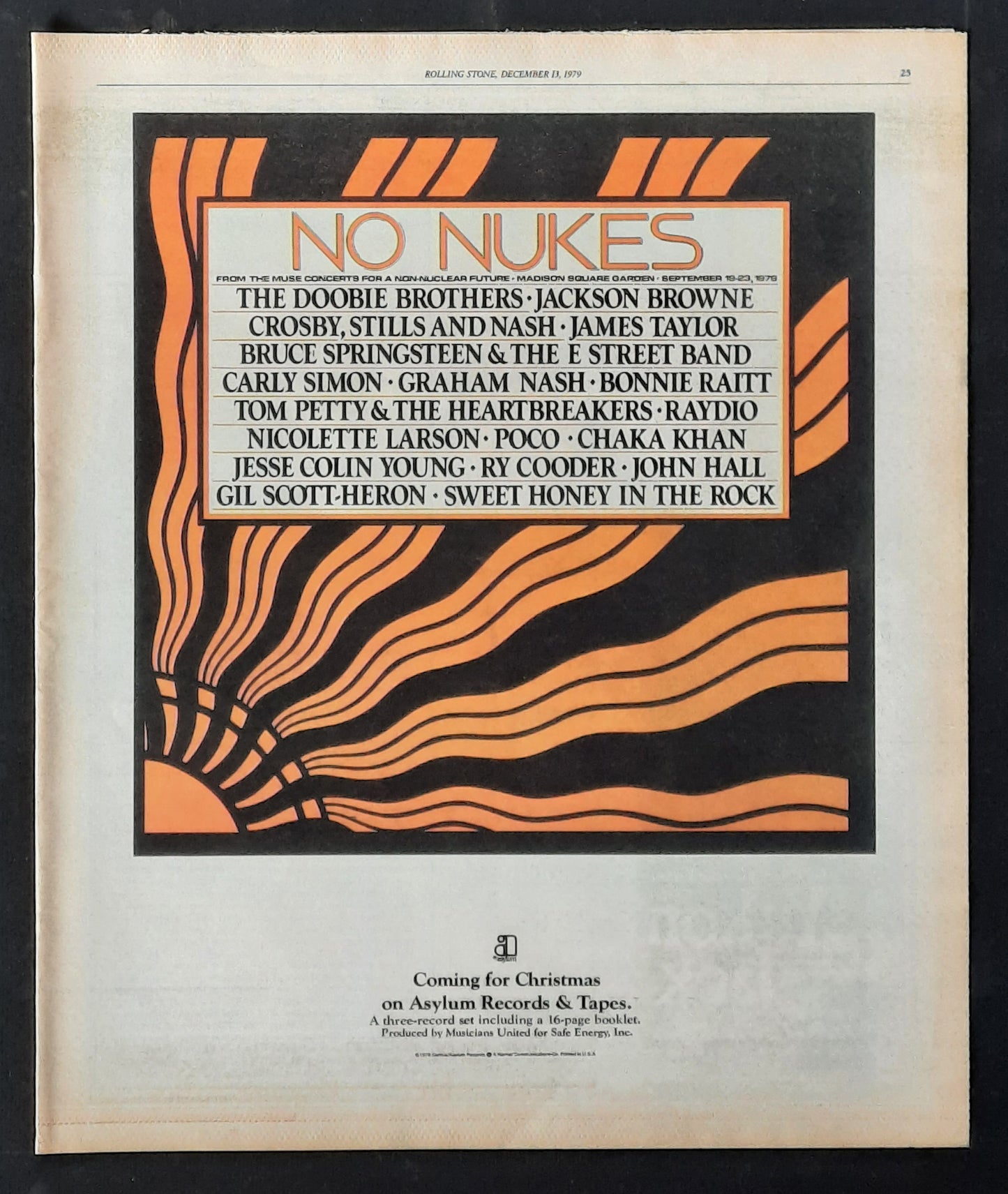 NO NUKES 1979 Poster/Press Ad Album "No Nukes" 2