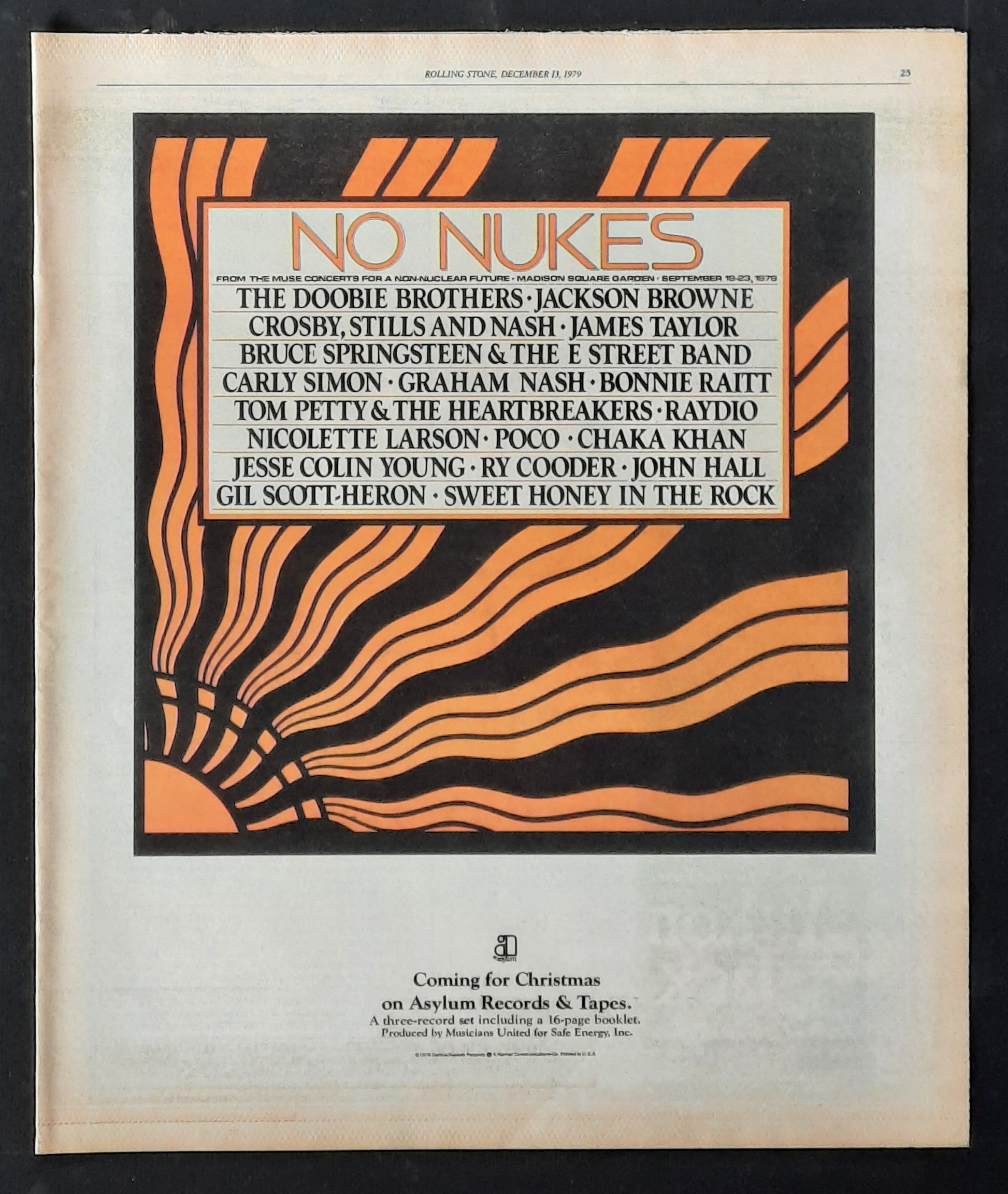 NO NUKES 1979 Poster/Press Ad Album "No Nukes" 2