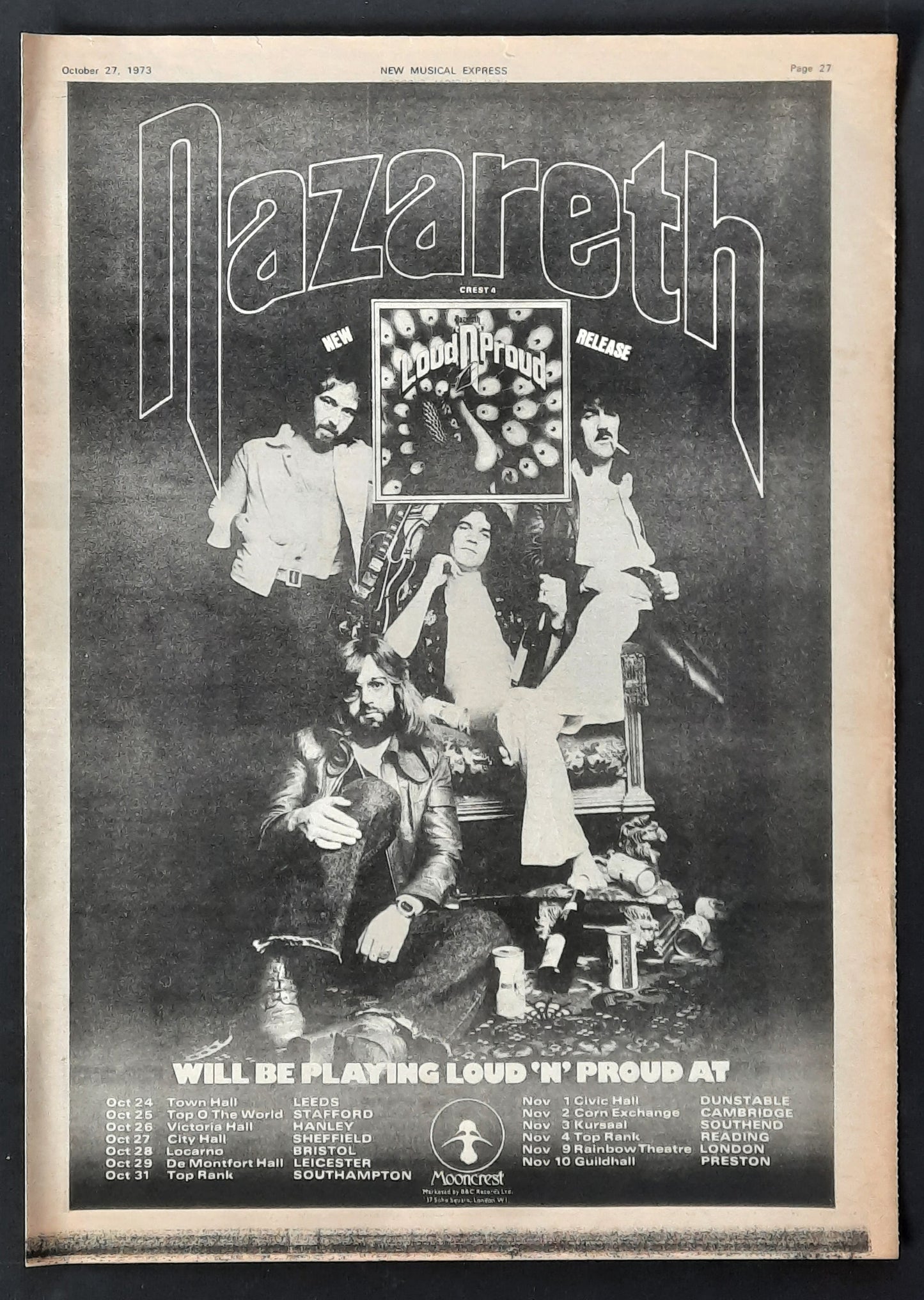 NAZARETH 1973 Poster/Press Ad Album "Loud 'n' Proud"