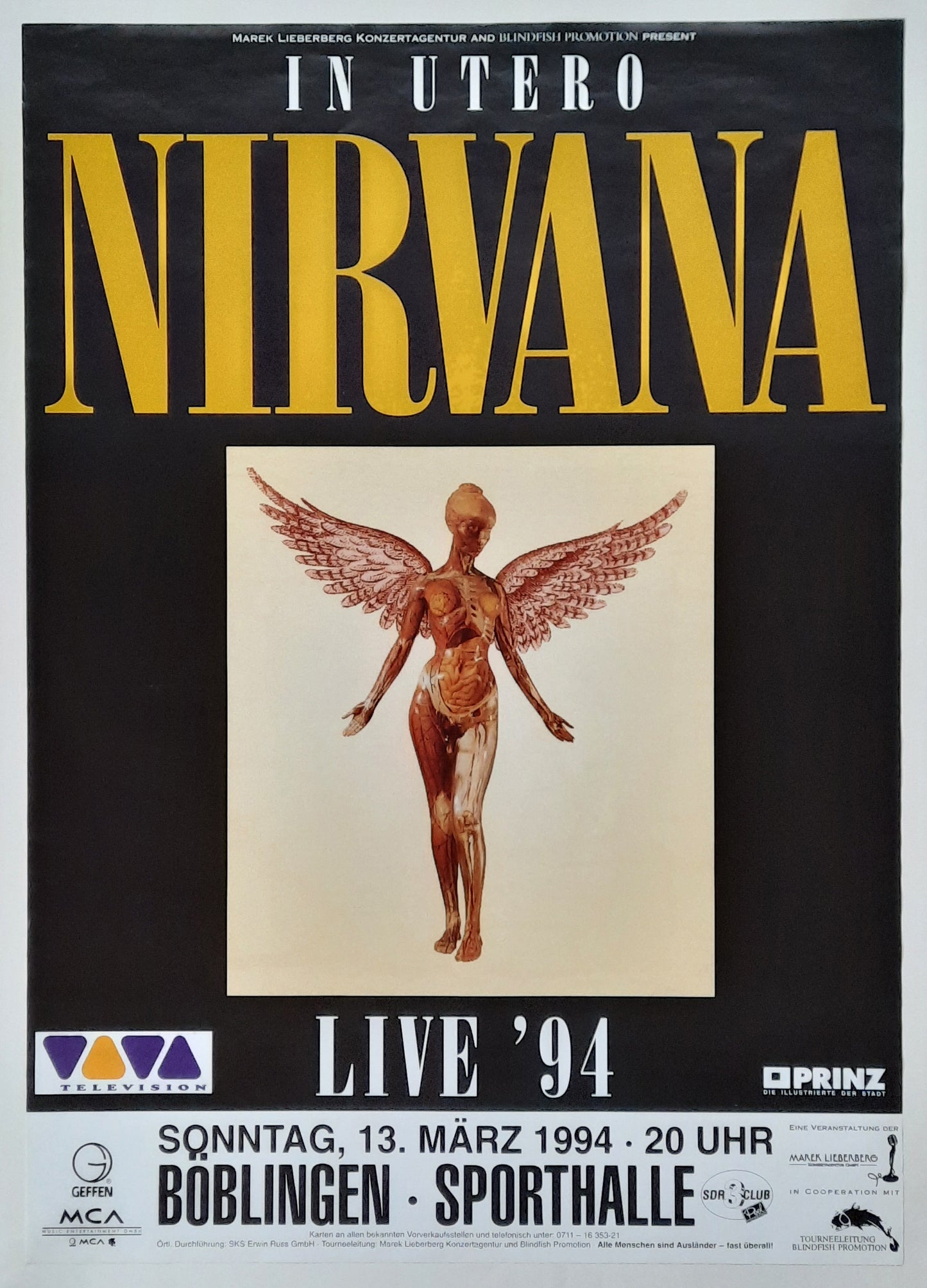 NIRVANA 1994 Concert Poster Böblingen Germany March 13th CANCELLED SHOW!!