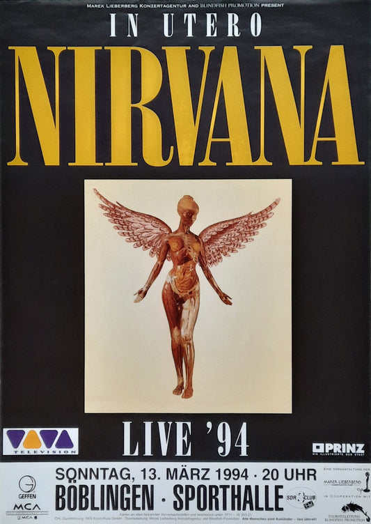 NIRVANA 1994 Concert Poster Böblingen Germany March 13th CANCELLED SHOW!!