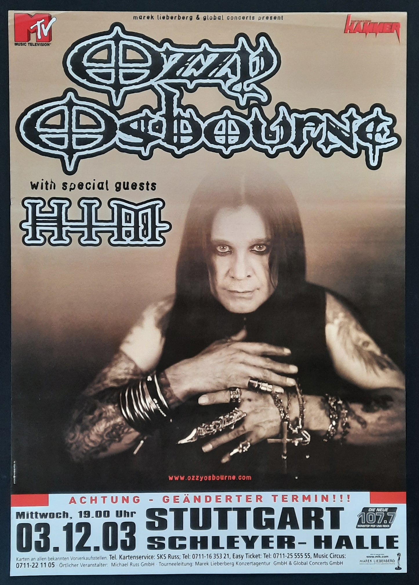 OZZY OSBOURNE 2003 Concert Poster Dec 3rd Stuttgart Germany 1st Print