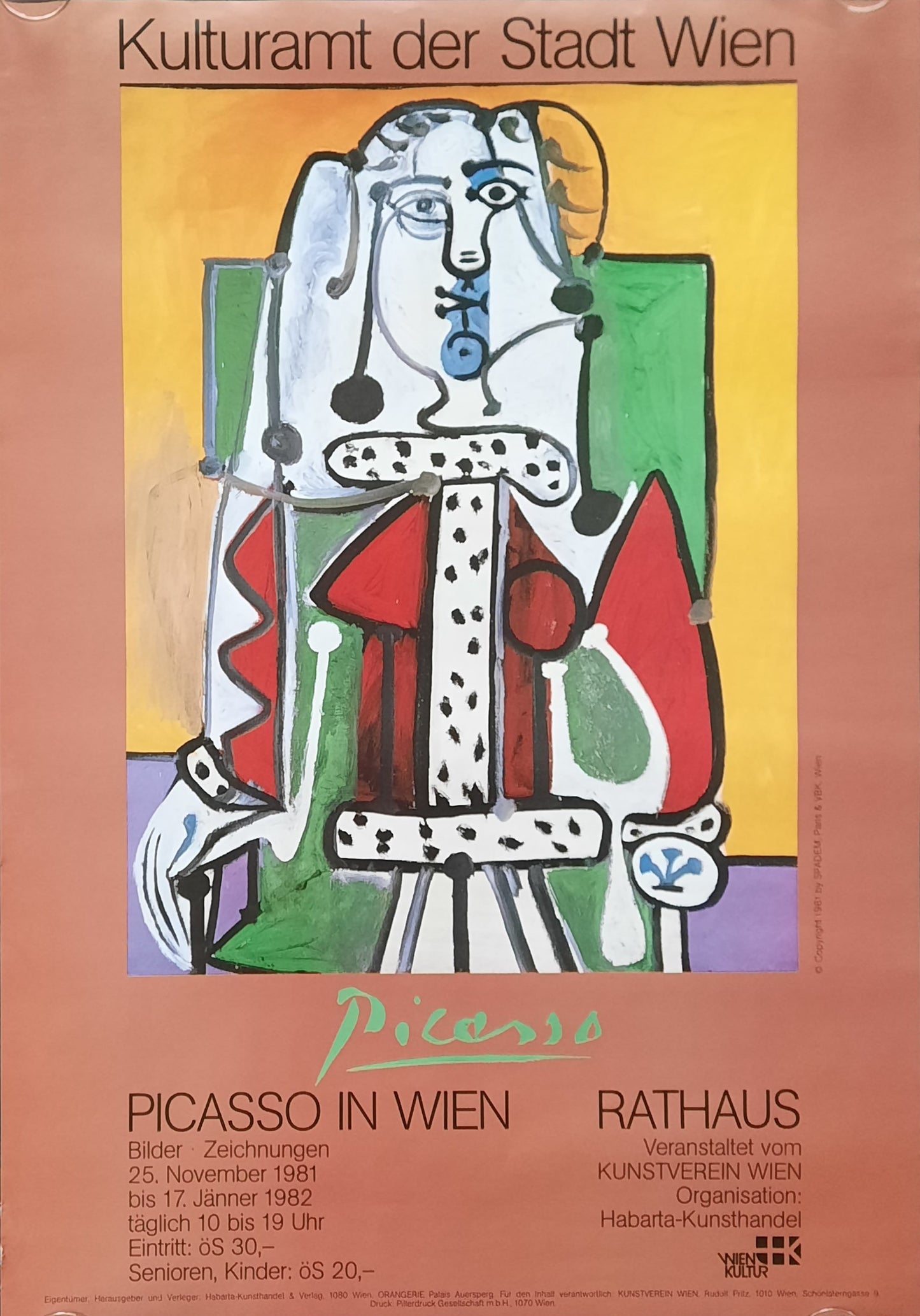 PABLO PICASSO Original Exhibition Poster 1981 Vienna Austria