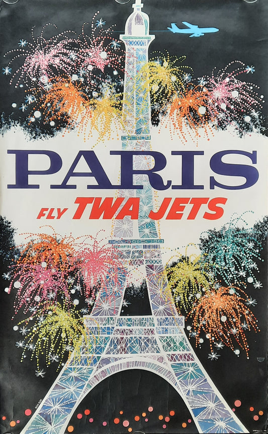 PARIS - TWA Original Advertising Poster 1962 designed by DAVID KLEIN 1