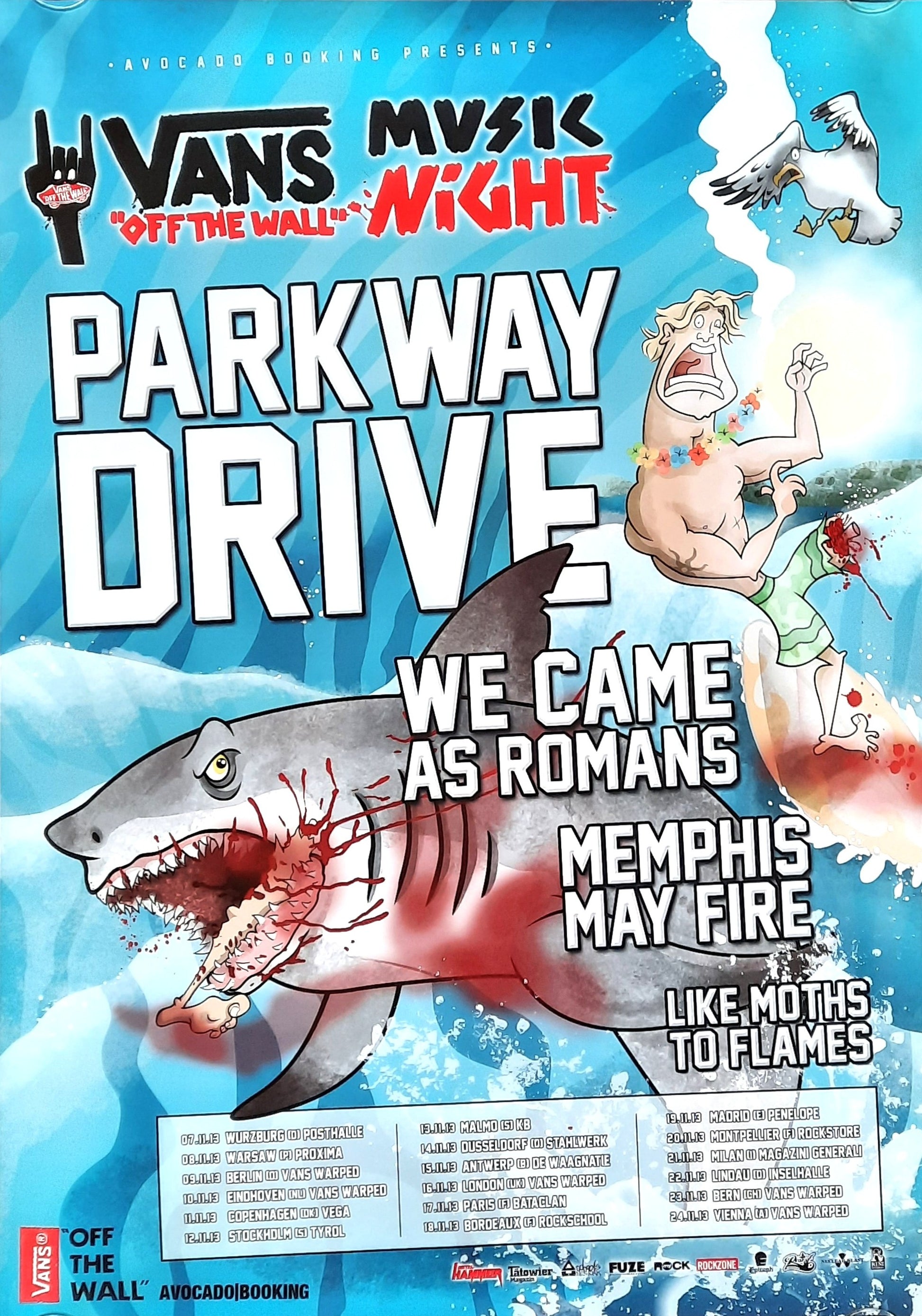 PARKWAY DRIVE - WE CAME AS ROMANS Original Concert Poster 2013 Of The Wall Tour