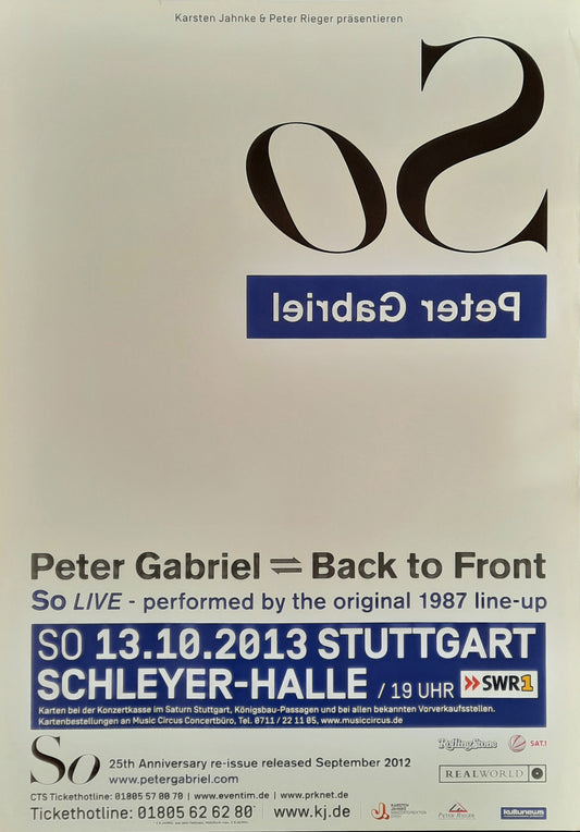PETER GABRIEL 2013 Original Concert Poster October 13th Stuttgart Germany