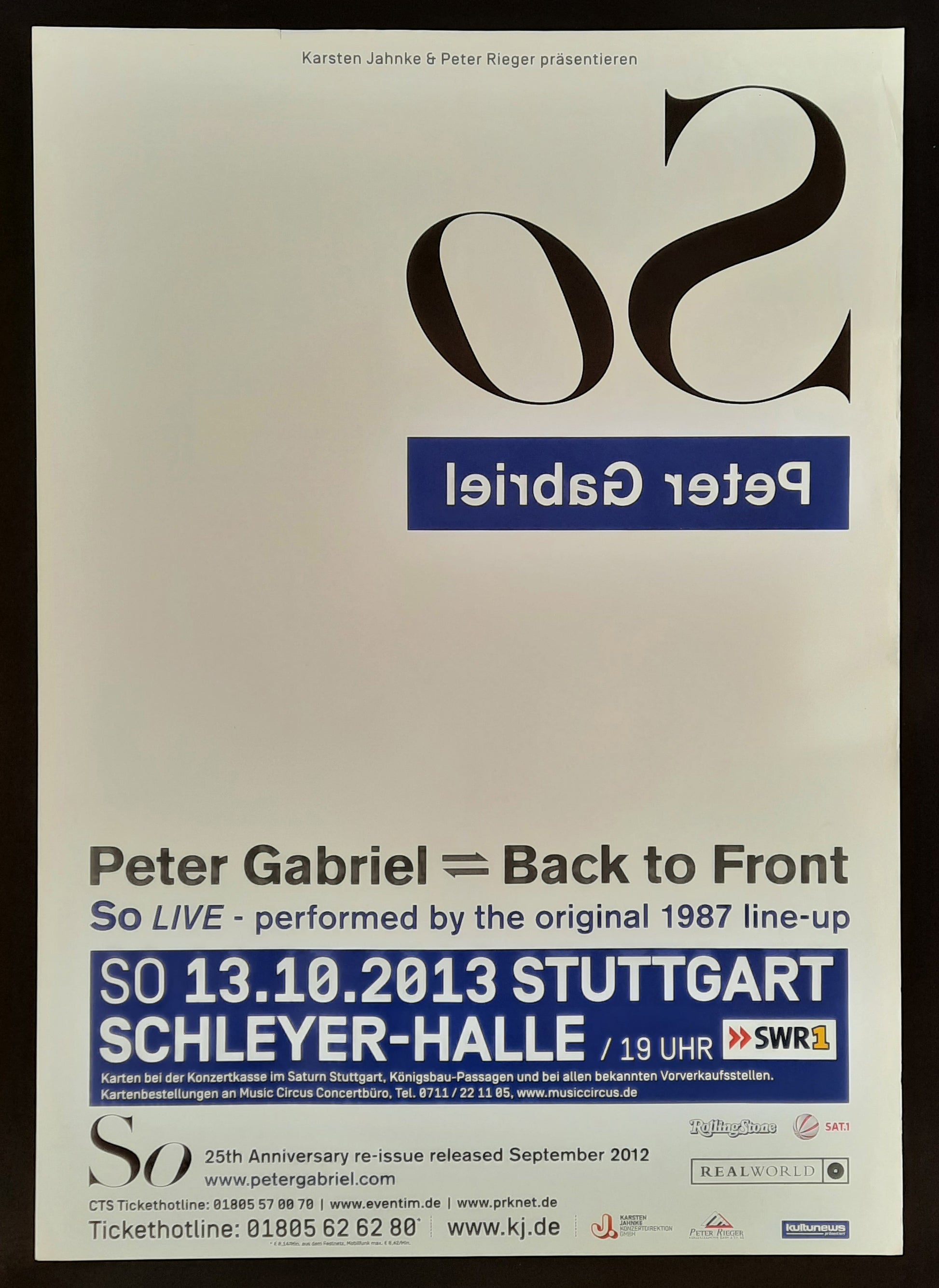 PETER GABRIEL 2013 Original Concert Poster October 13th Stuttgart Germany 2