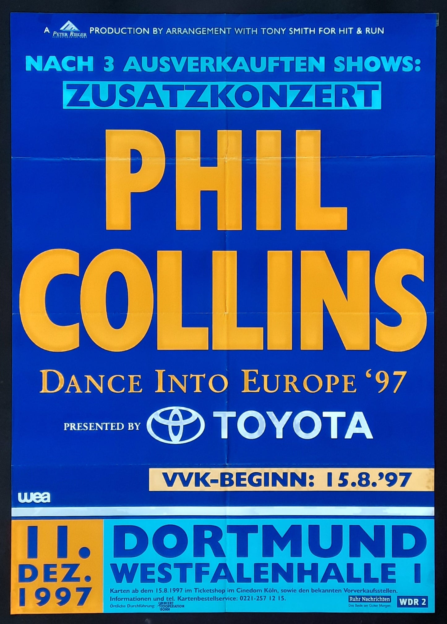 PHIL COLLINS Original Concert Poster December 11, 1997 Dortmund Germany