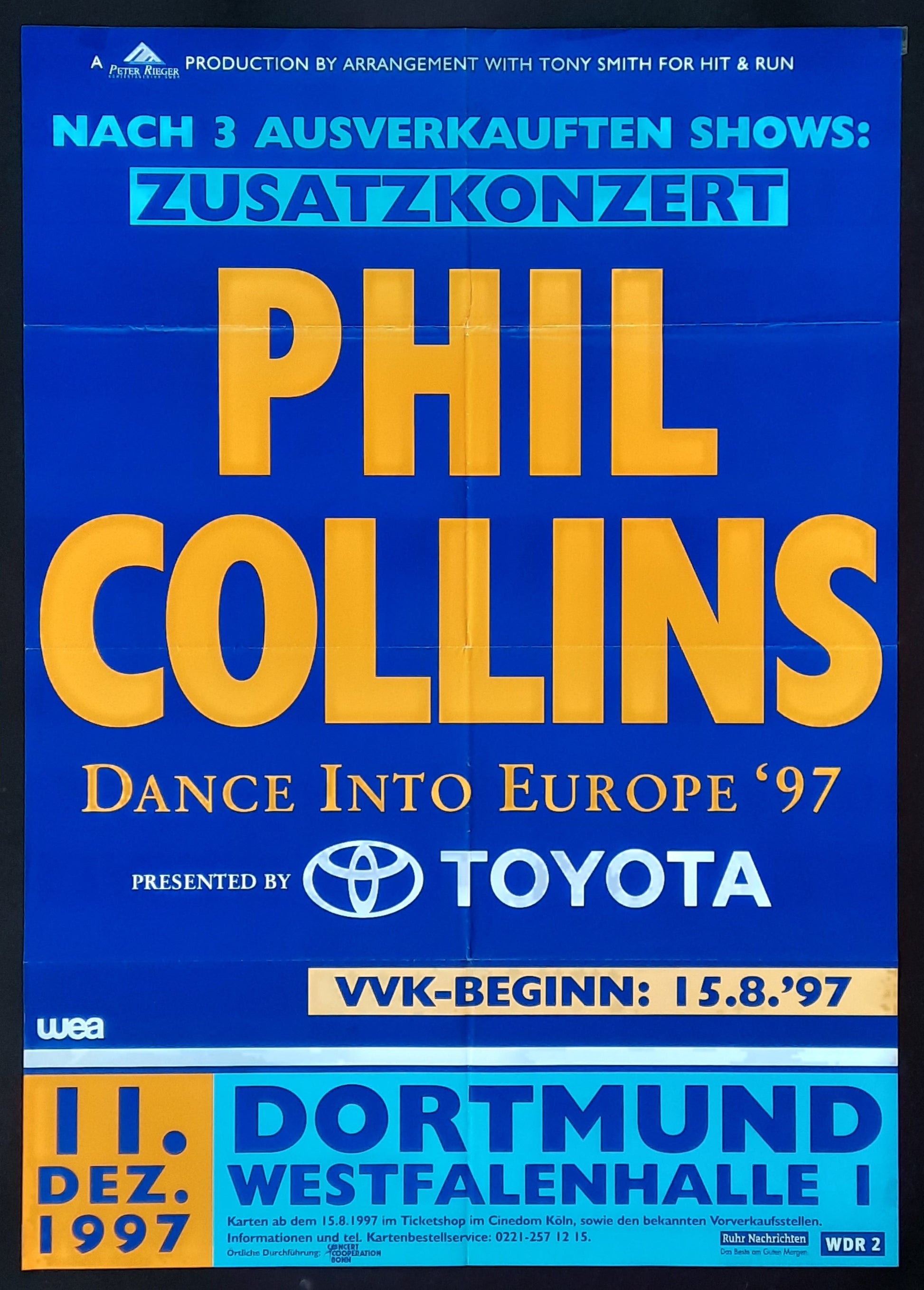 PHIL COLLINS Original Concert Poster December 11, 1997 Dortmund Germany