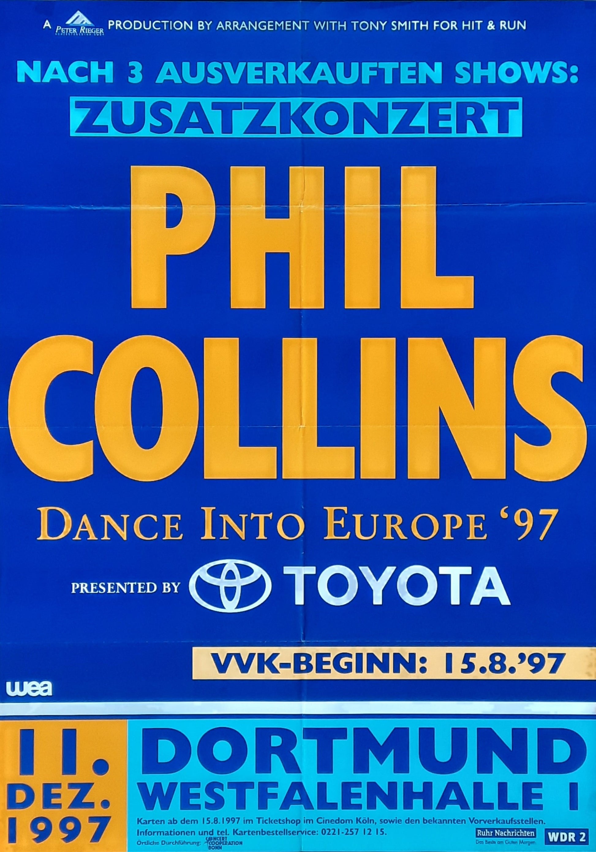 PHIL COLLINS Original Concert Poster December 11, 1997 Dortmund Germany