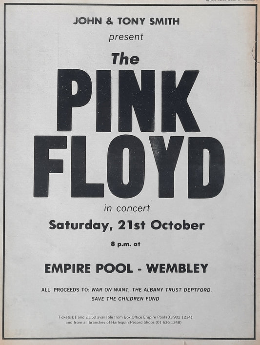 PINK FLOYD 1972 Original Poster/Press Ad Concert "Empire Pool - Wembley" ICONIC!!!